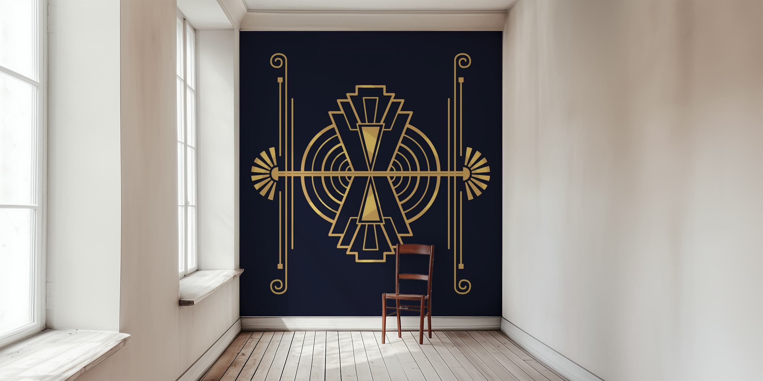 Art Deco geometric patterns in gold on dark background wallpaper