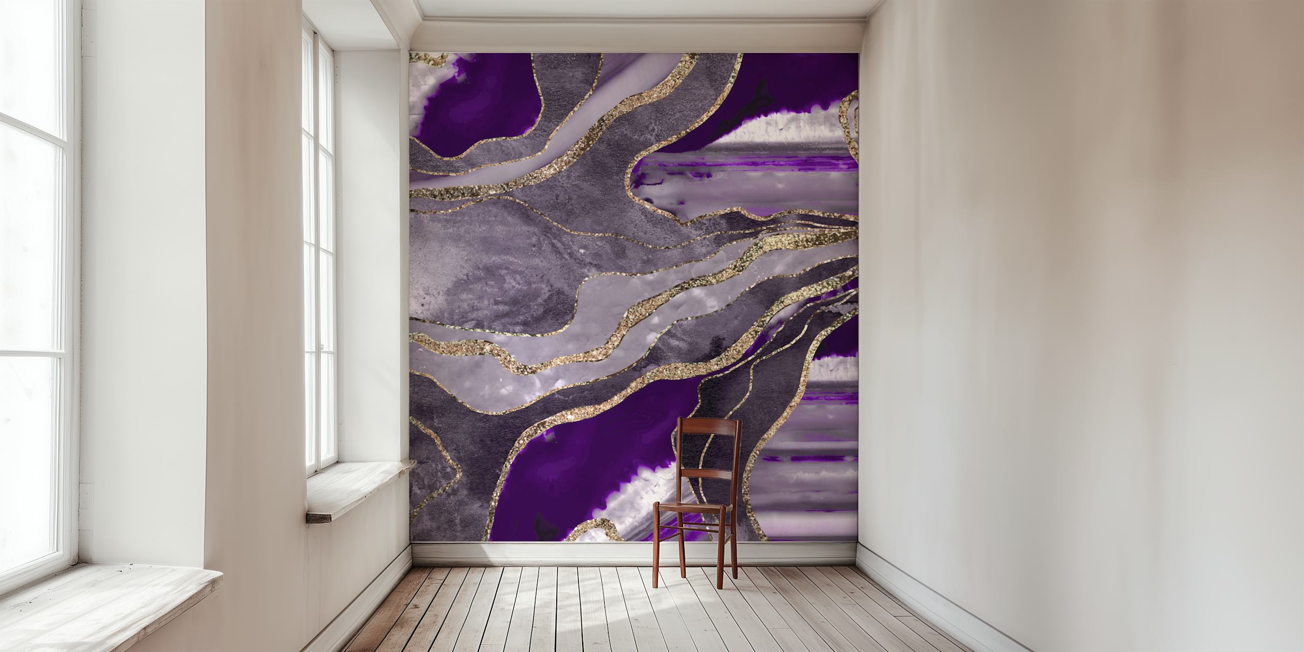Violet marbled pattern with gold accents wallpaper