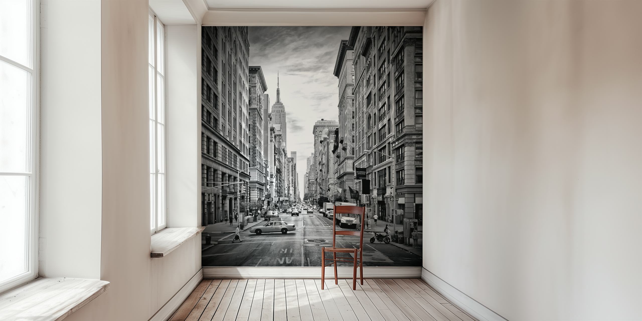 NYC 5th Avenue Monochrome wallpaper in a room