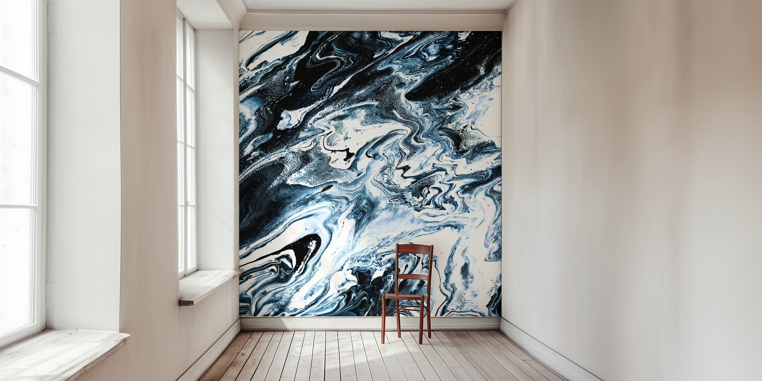 Fotomural patrón de mármol azul oscuro y blanco