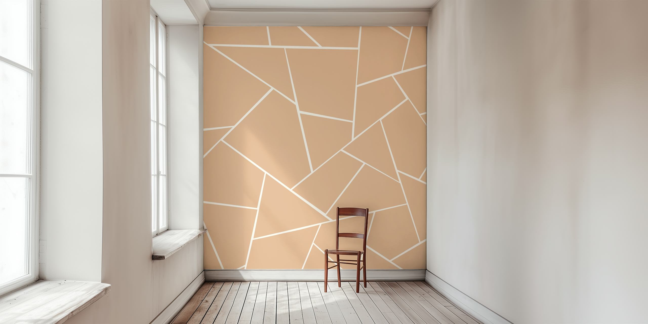 Warm beige geometric wallpaper in a room