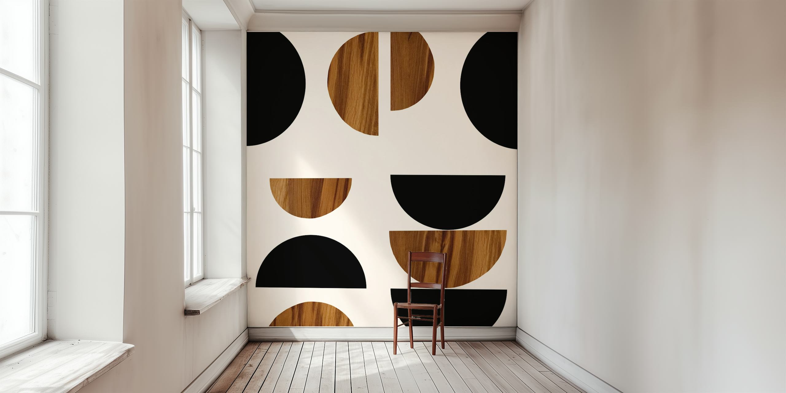 Yin Yang Wood Geometric Glam behang in een kamer