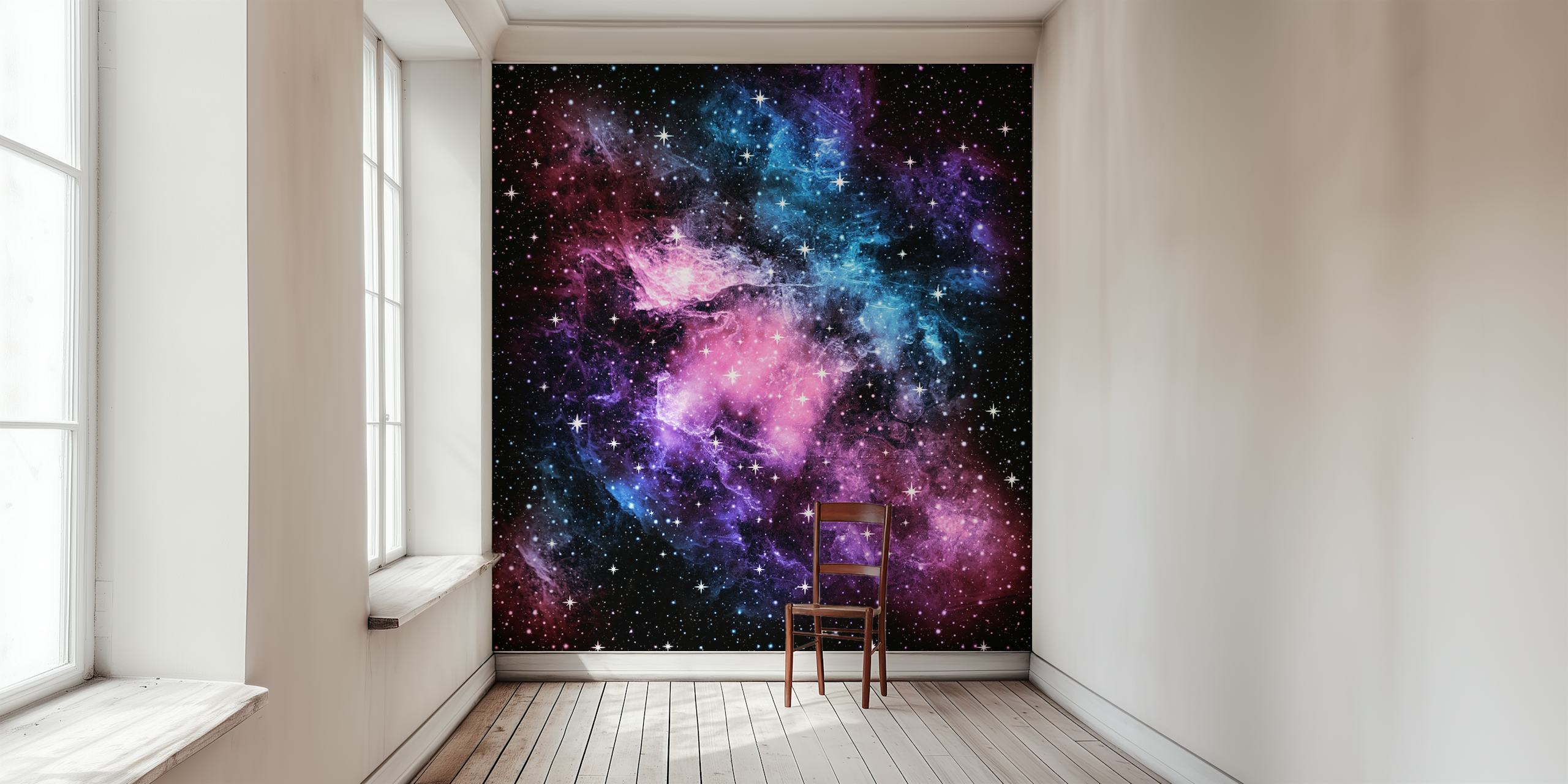 Pink Purple Galaxy Nebula Wall Mural depicting a starry space scene