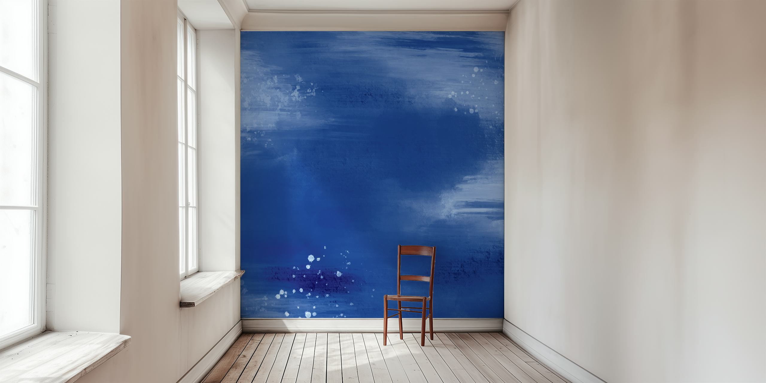 Tapeta Dark Blue Abstract Watercolour v pokoji