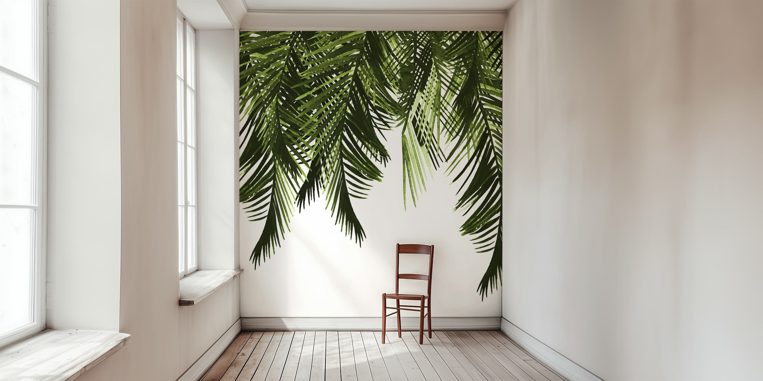 Green palm leaves on a white background botanical wallpaper