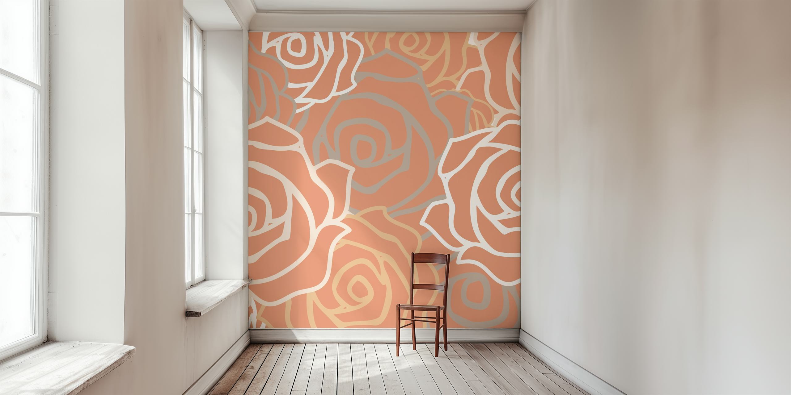 Rust Orange Rose Grid wallpaper design in a room