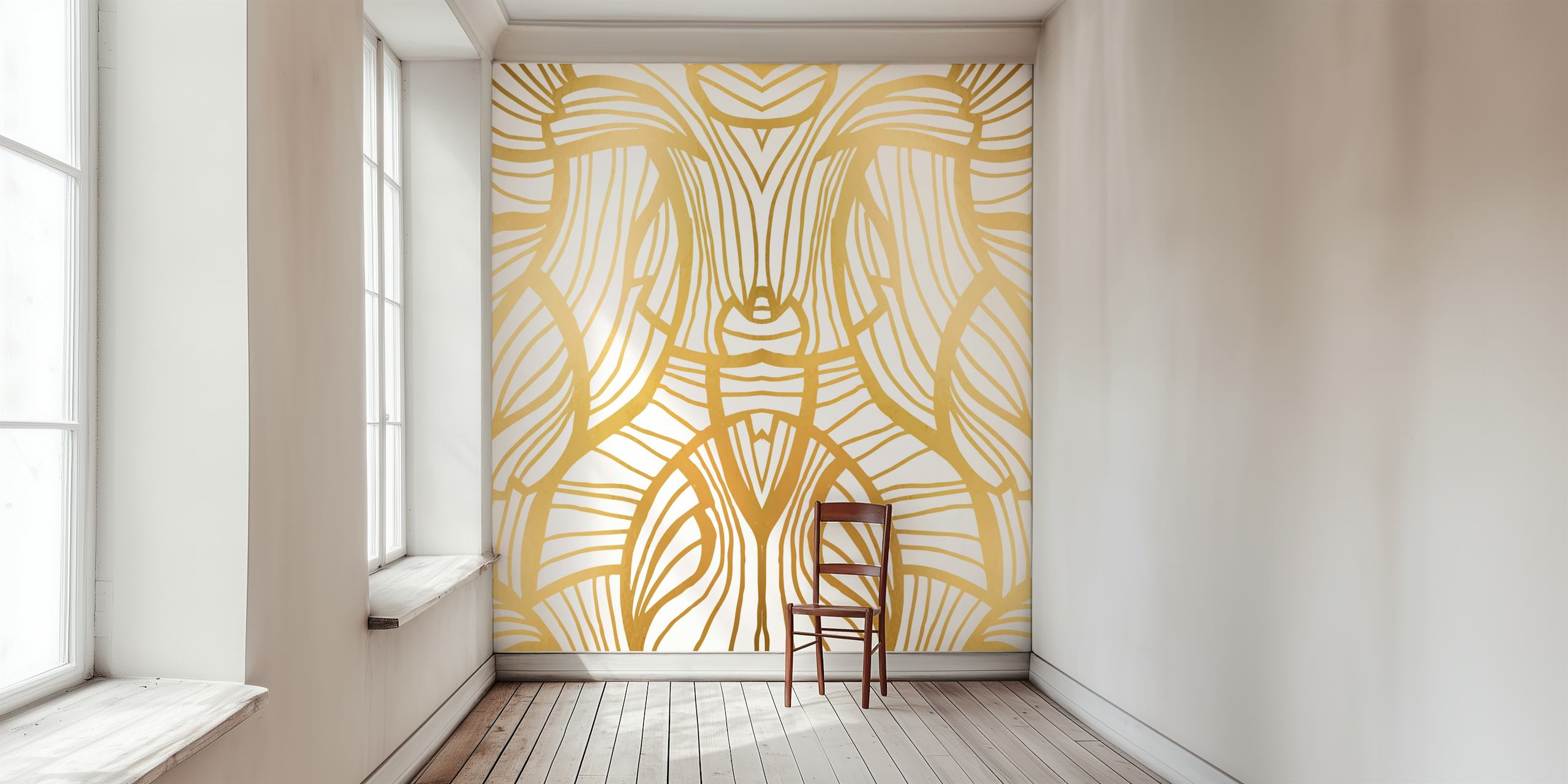 Gold floral patterns with bold line work wallpaper