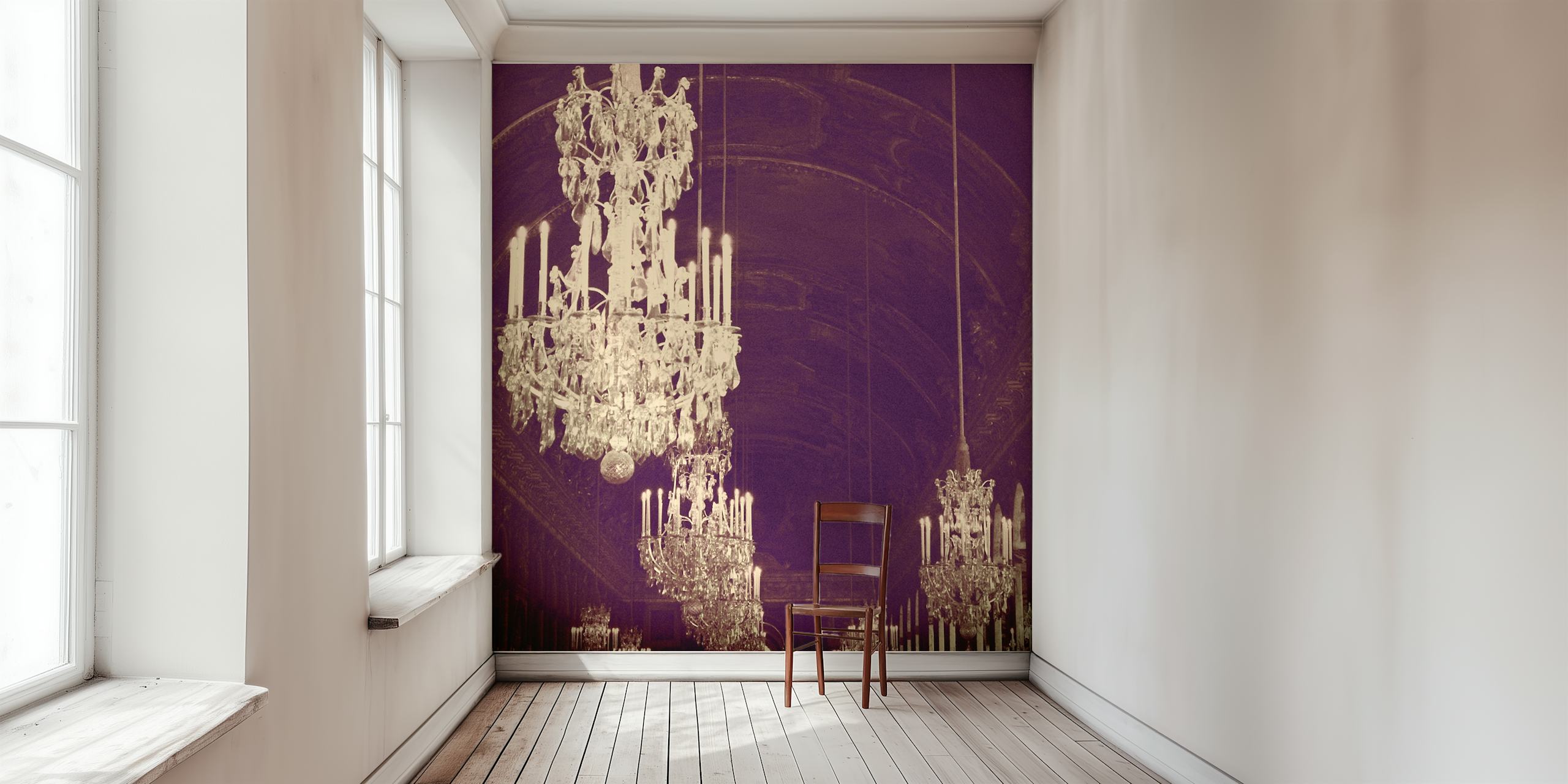 Chandelier in purple hues with crystal accents wallpaper