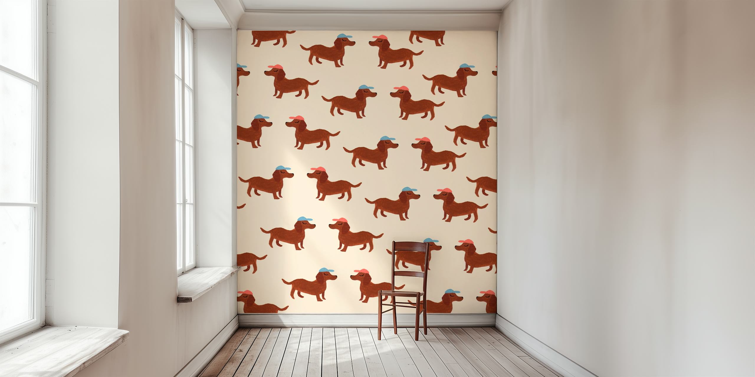 Dachshunds with hats carta da parati in una stanza