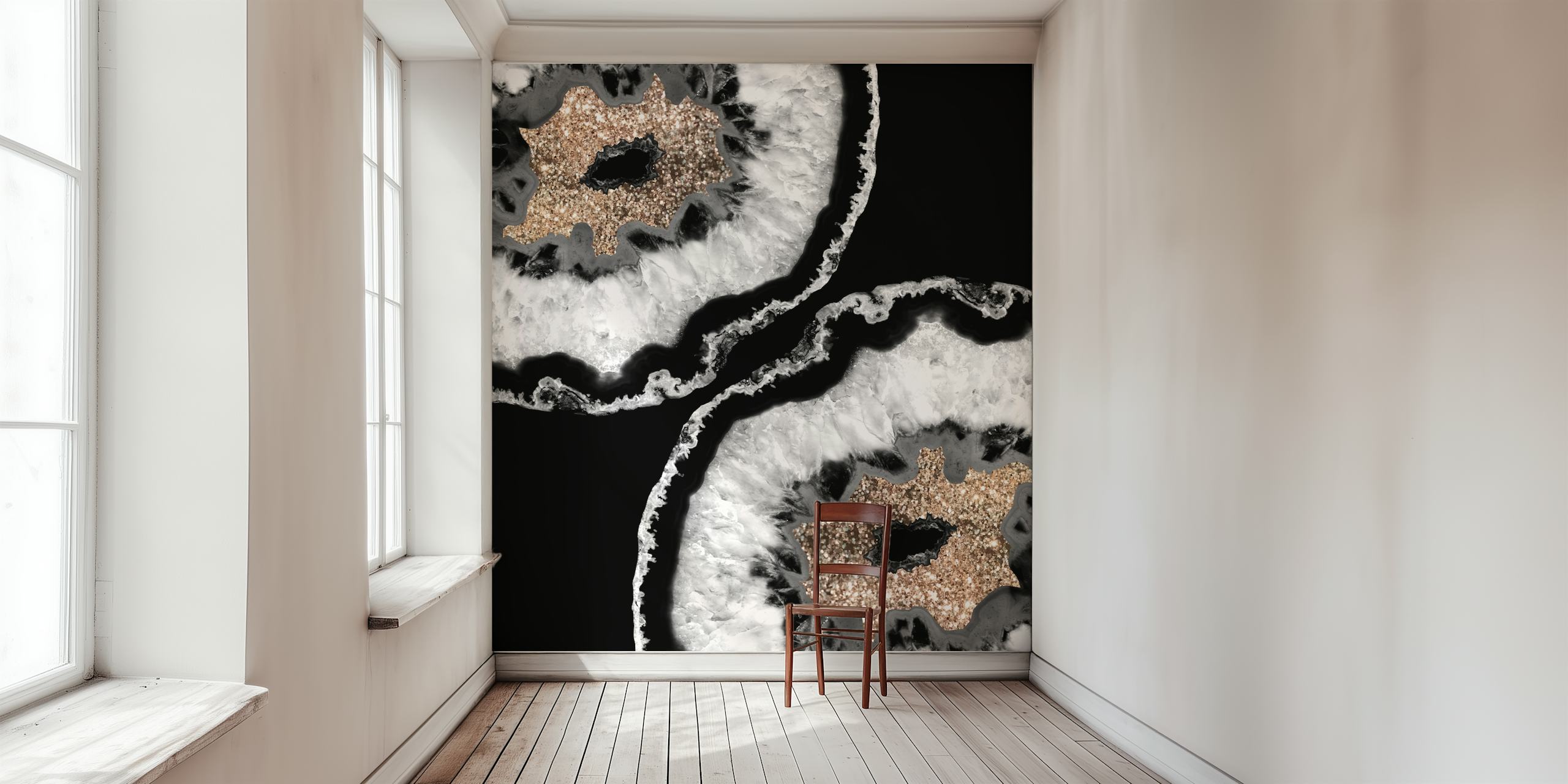 Gray black agate glitter wallpaper in a room