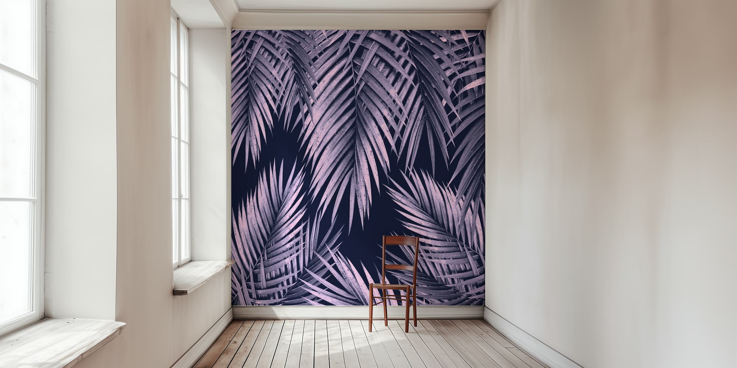 Purple palm leaves on dark background wallpaper