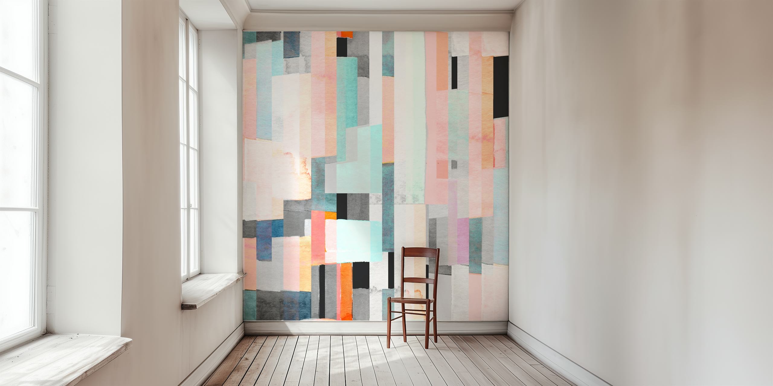 Colorful abstract striped pattern with teal, pink, and gray tones wallpaper