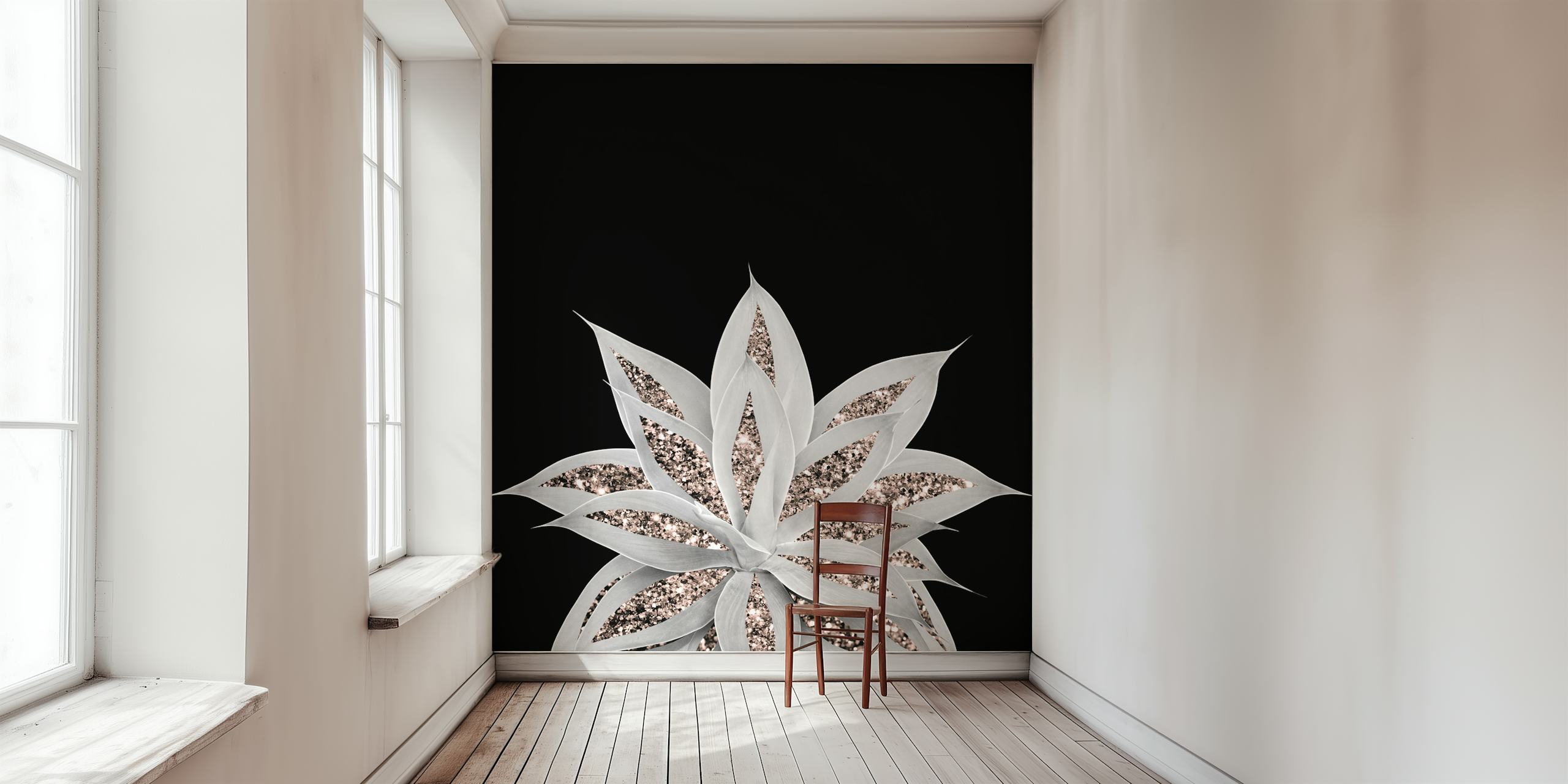 Agave Rose Gold Glitter 2 wallpaper in a room