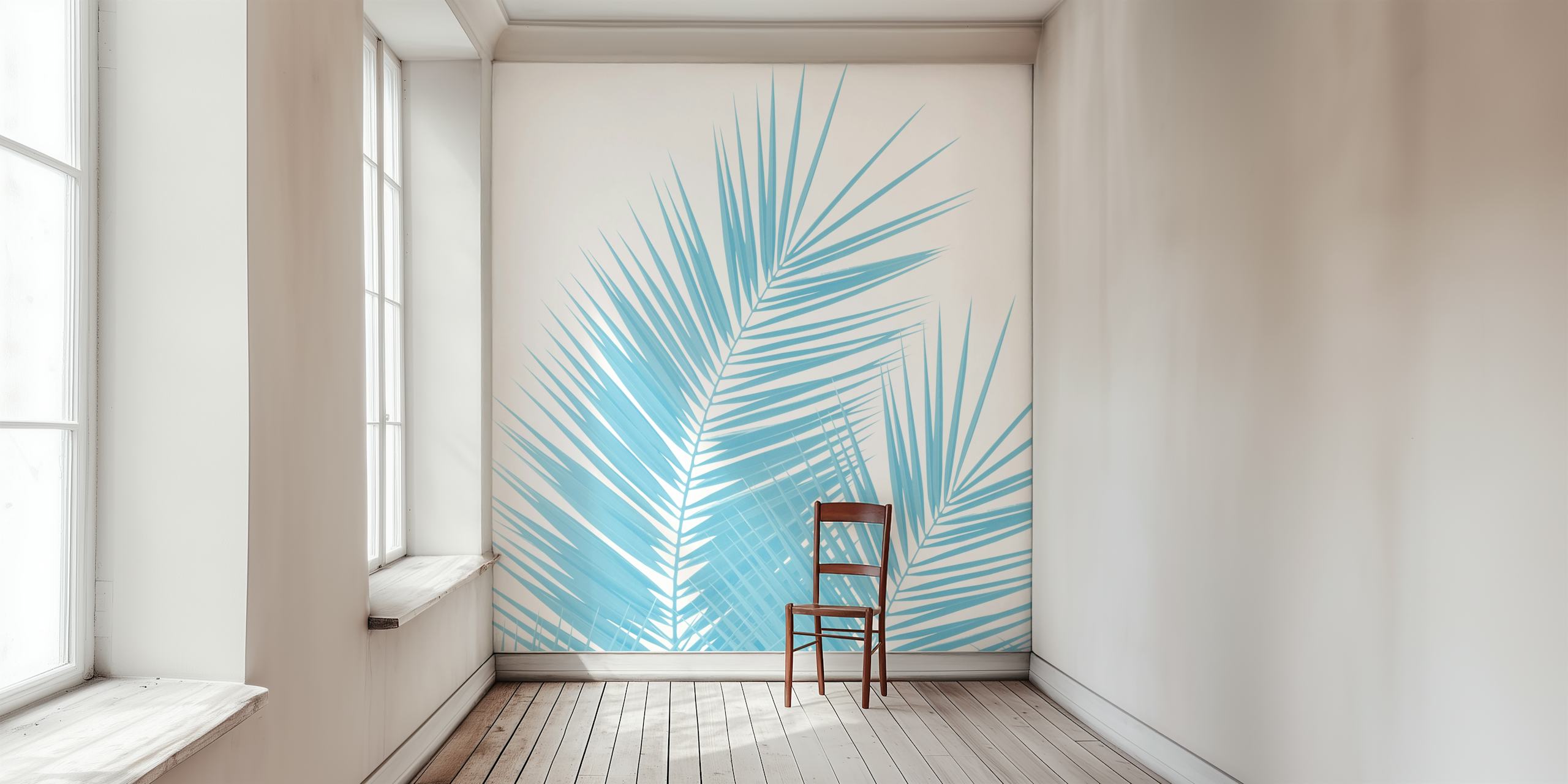 Soft blue palm leaves wallpaper design