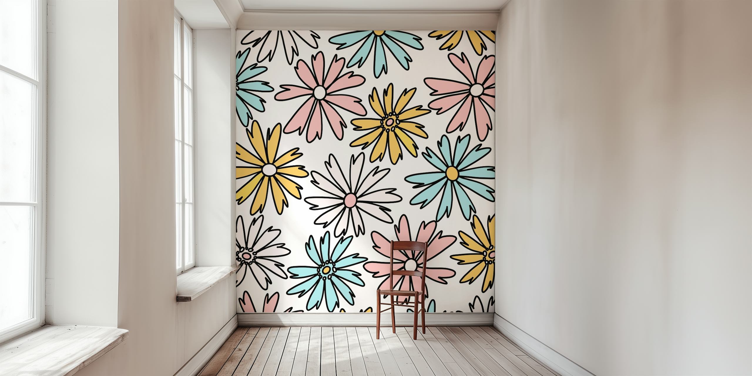 Pastel-colored cosmea flowers wall mural design