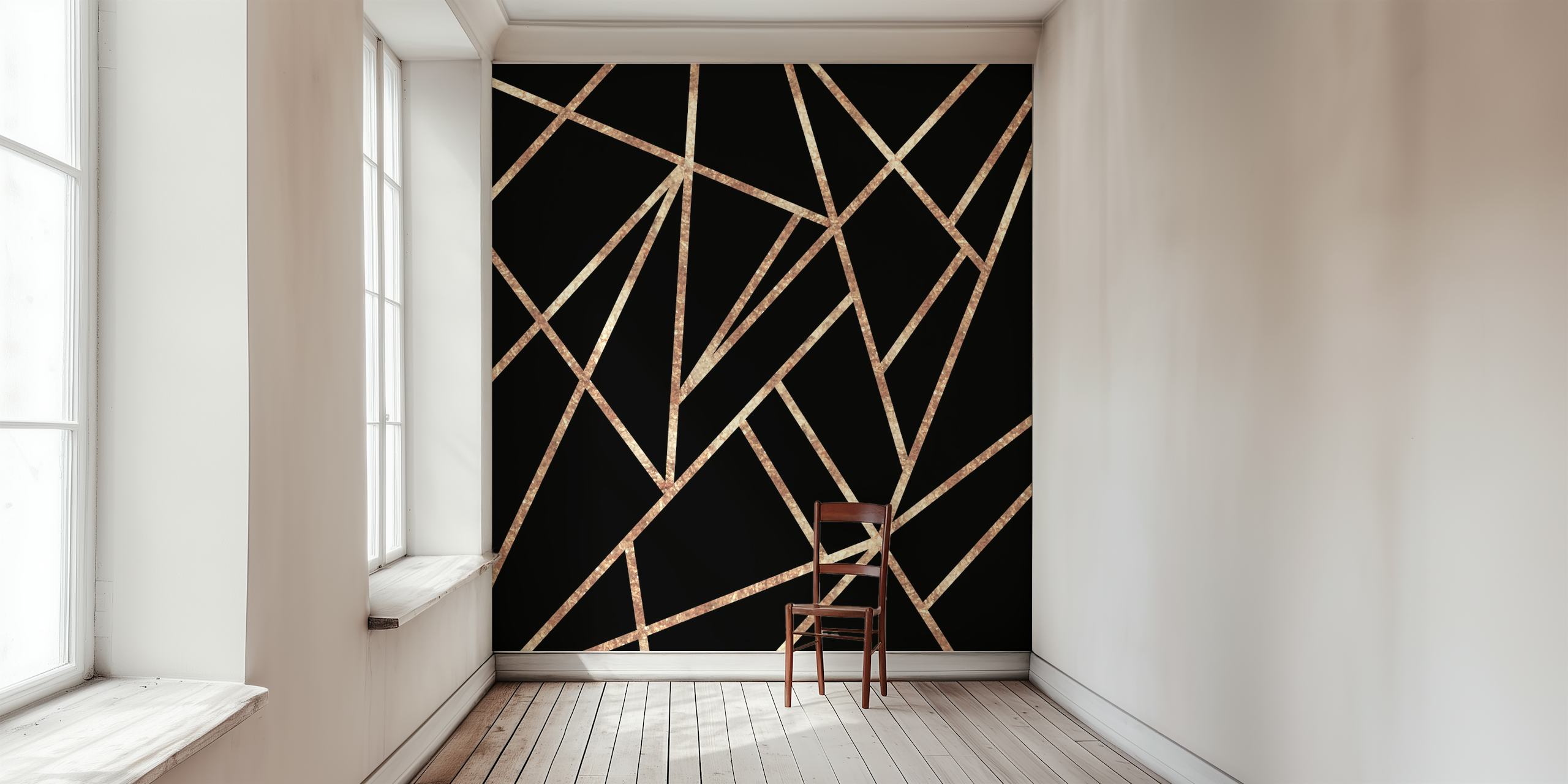 Modern Black and Rose Gold Geometric Wall Mural
