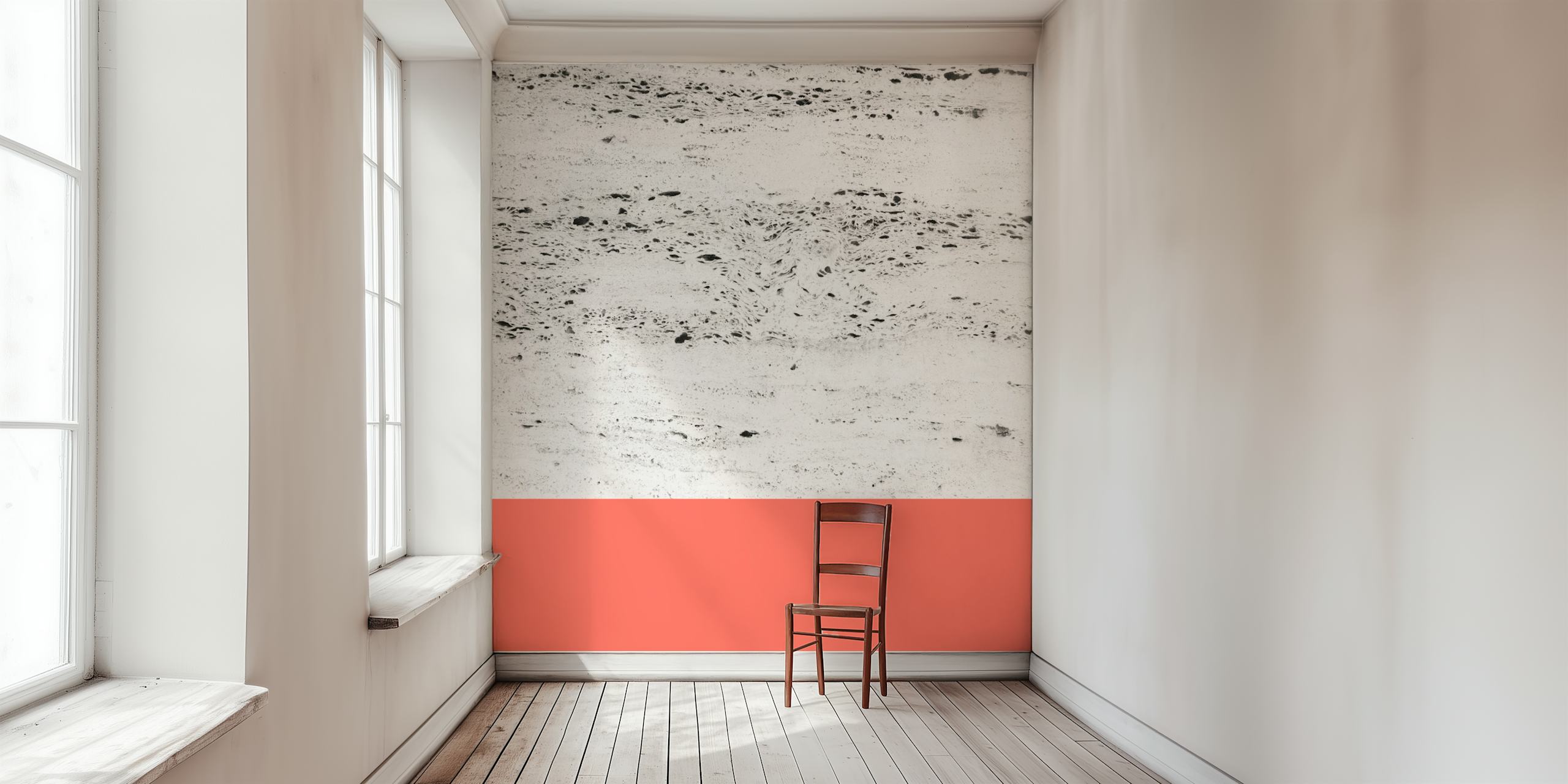 Living Coral on Concrete wallpaper in a room