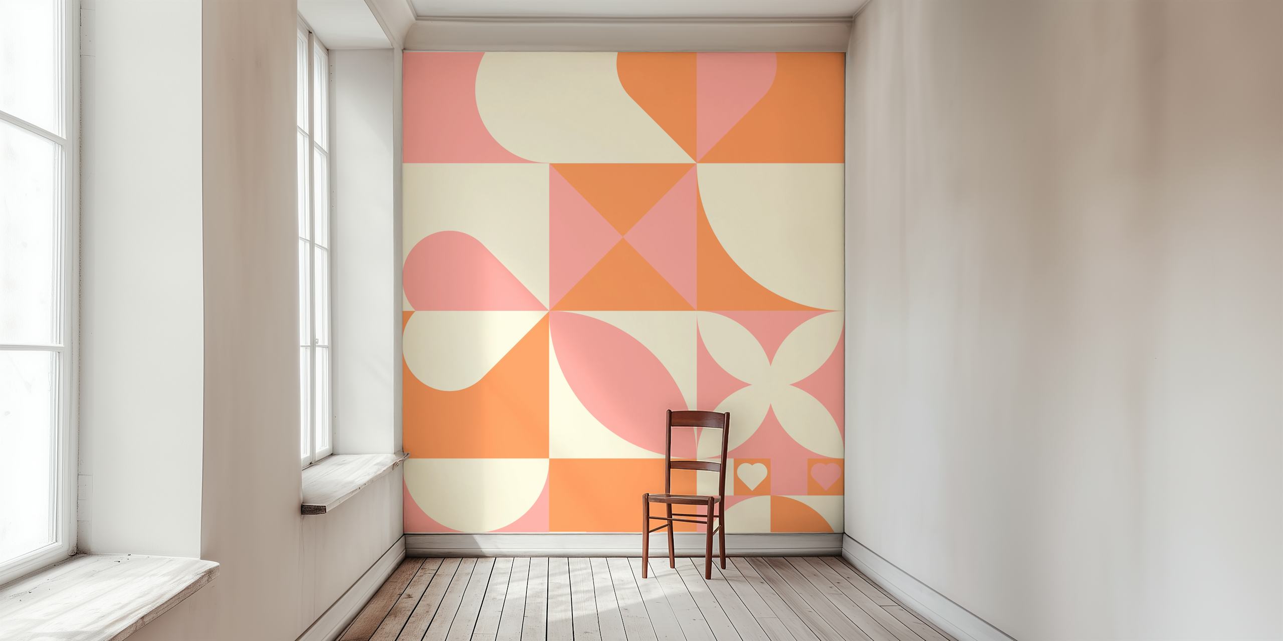 Hearts Geometric Abstract papel tapiz en una habitación