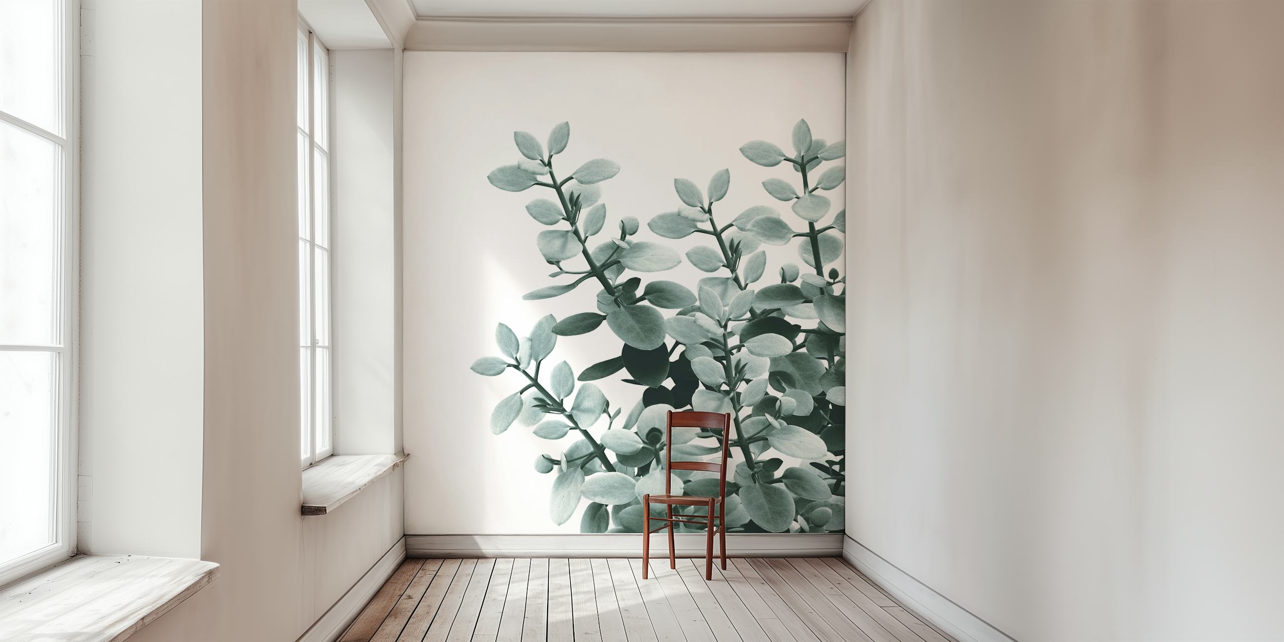 Eucalyptus Leaves Wall Mural with monochromatic leaves design