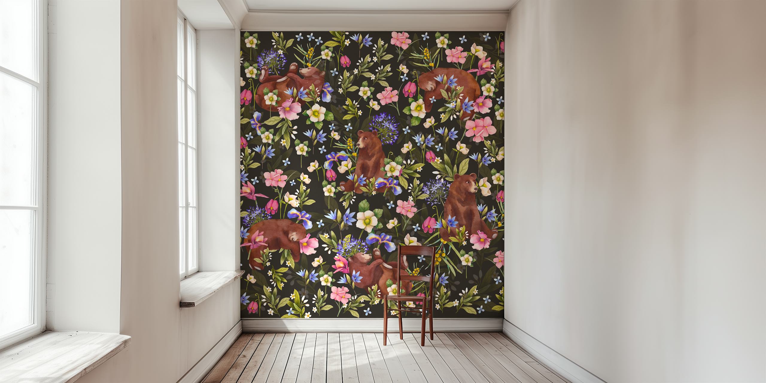 Bears in flowers design per wallpaper mostrato