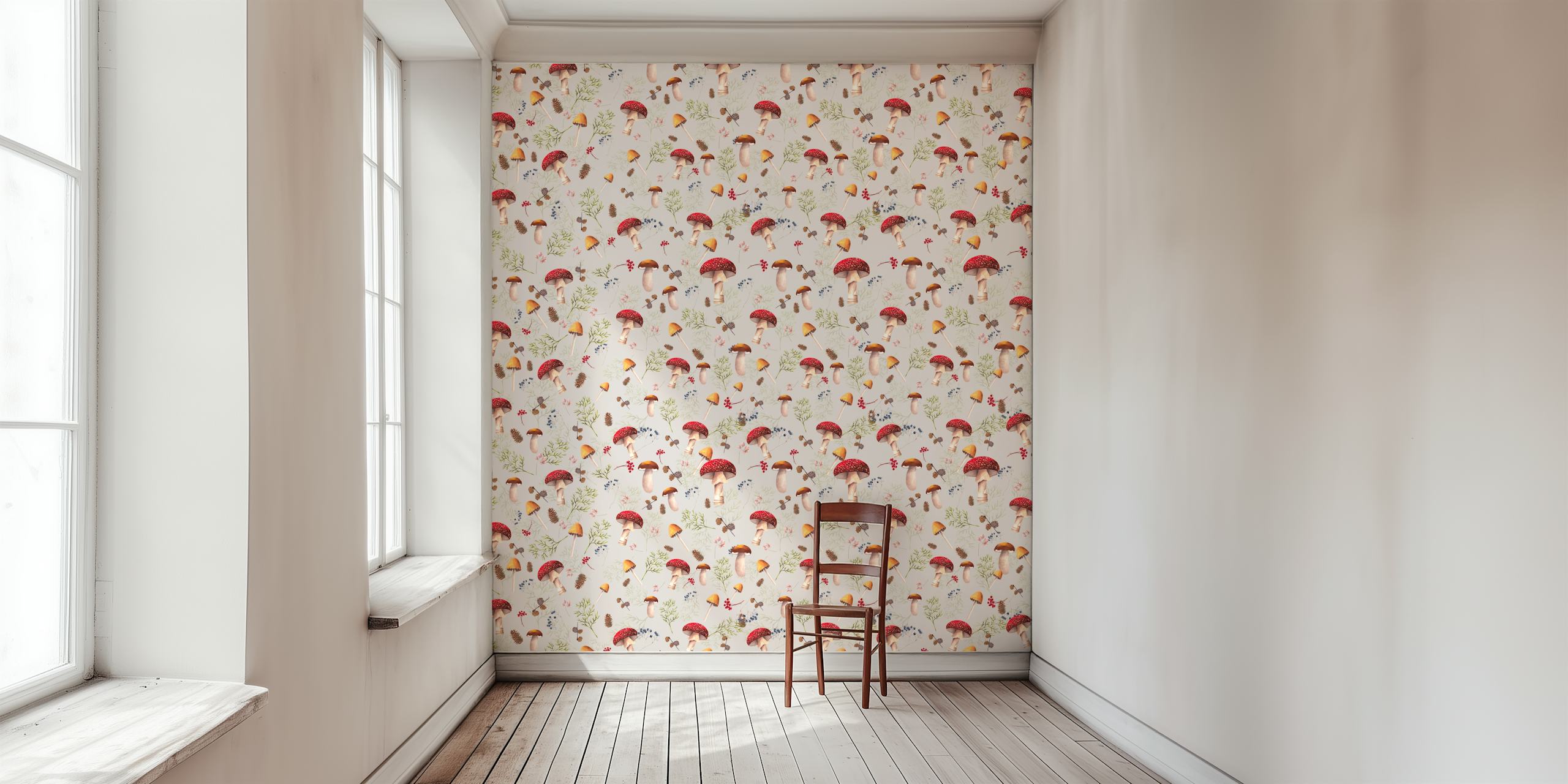 Mushrooms and plants behang in een kamer
