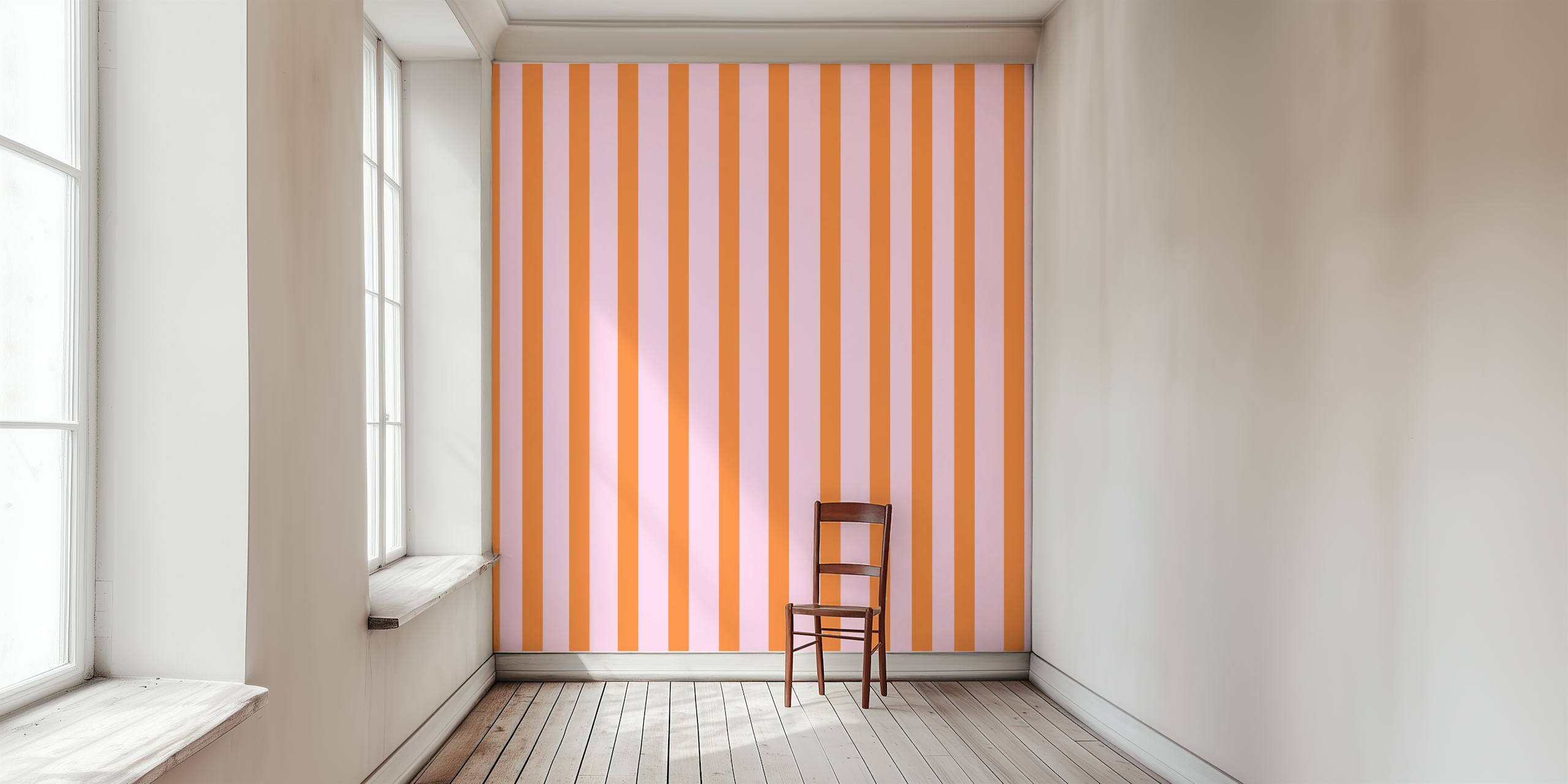 Gestreifte rosa und orange Tapete mit vertikalen Linien