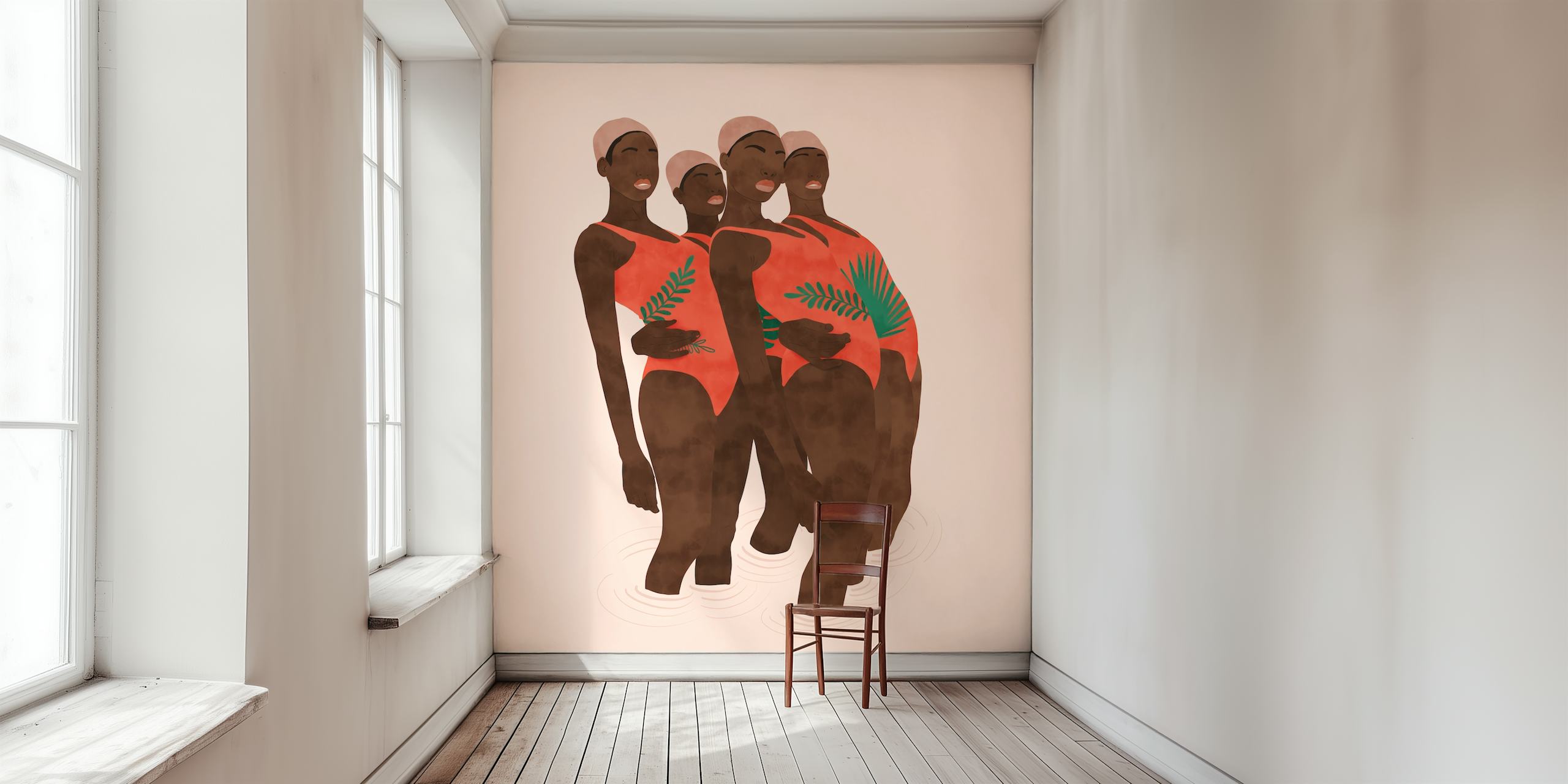 Terracotta Summer Swim Tapete in einem Raum