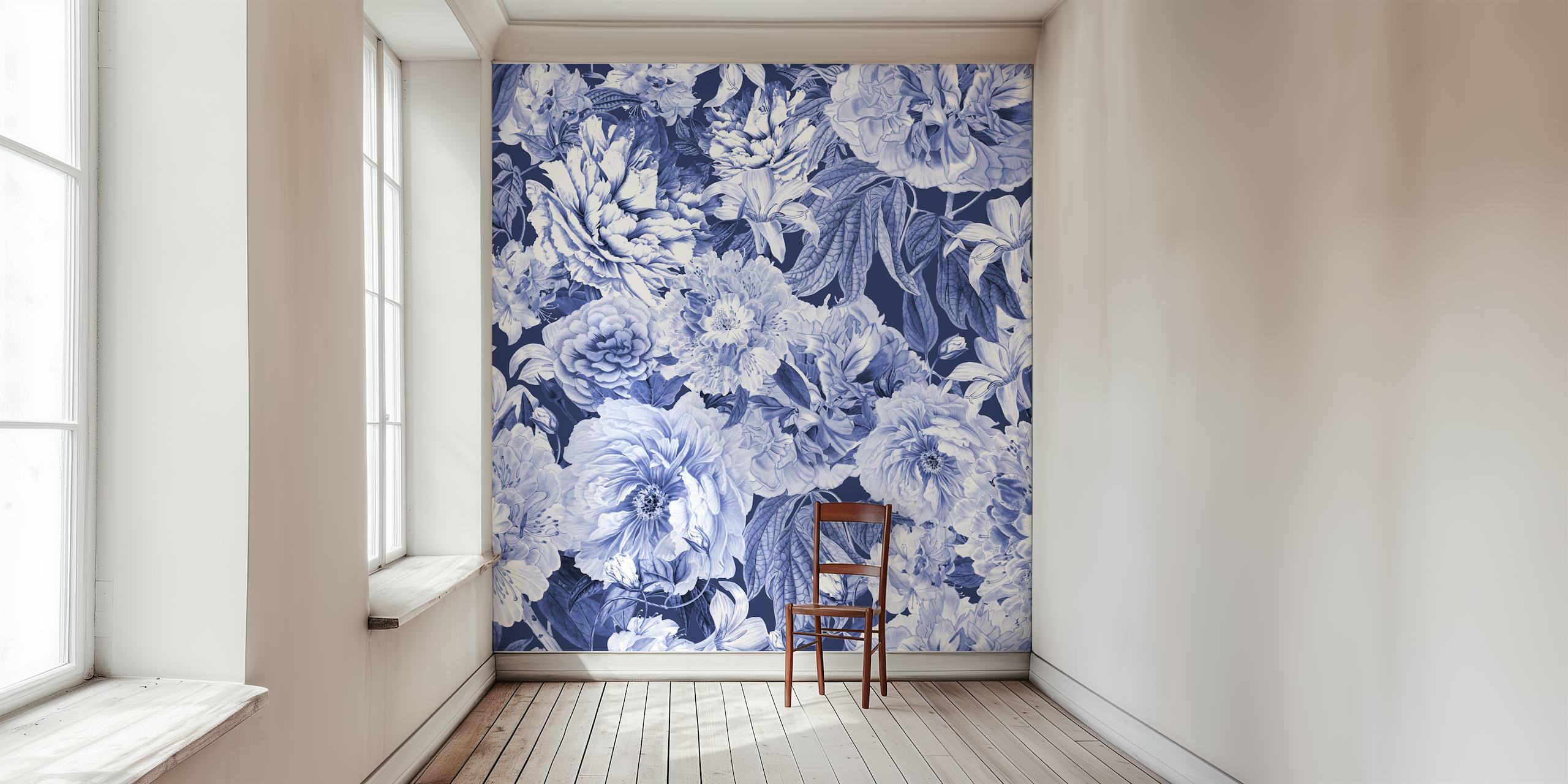 Exhibición de papel pintado Blue Nostalgic Flower Pattern