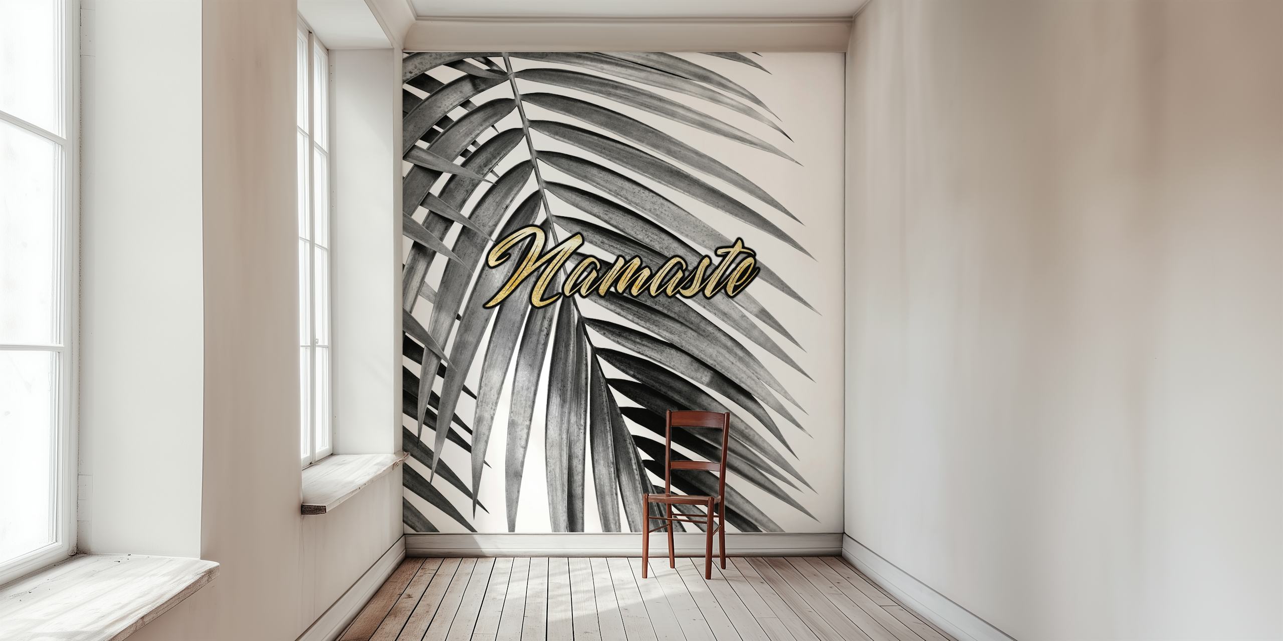 Namaste Tropical Palm Leaf wallpaper in a room