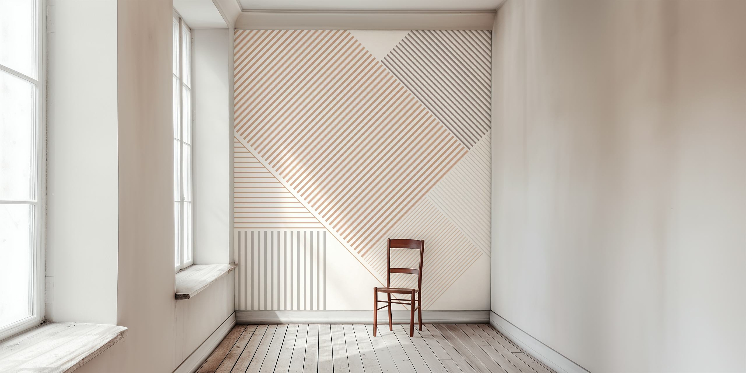 papel de parede Modern Lines Coffee Caramel em um quarto
