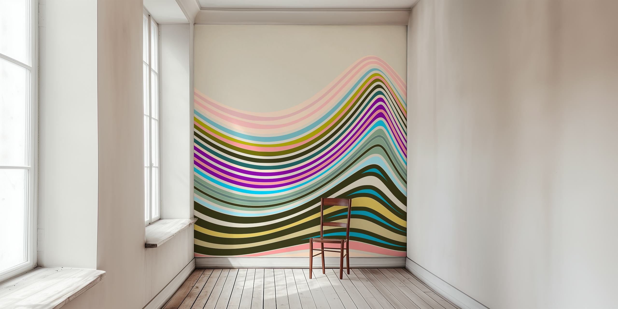 Wavy striped design in multicolor tones including pink, purple, and teal wallpaper.