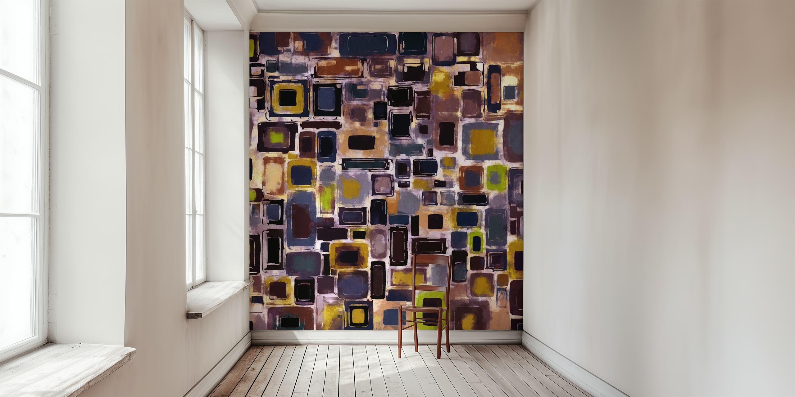 Colorful geometric pattern wallpaper in rectangles and squares