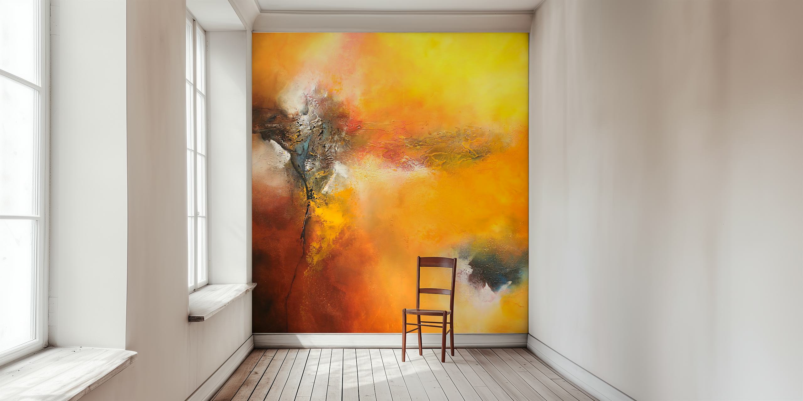 Bush fire abstract art wallpaper in a room