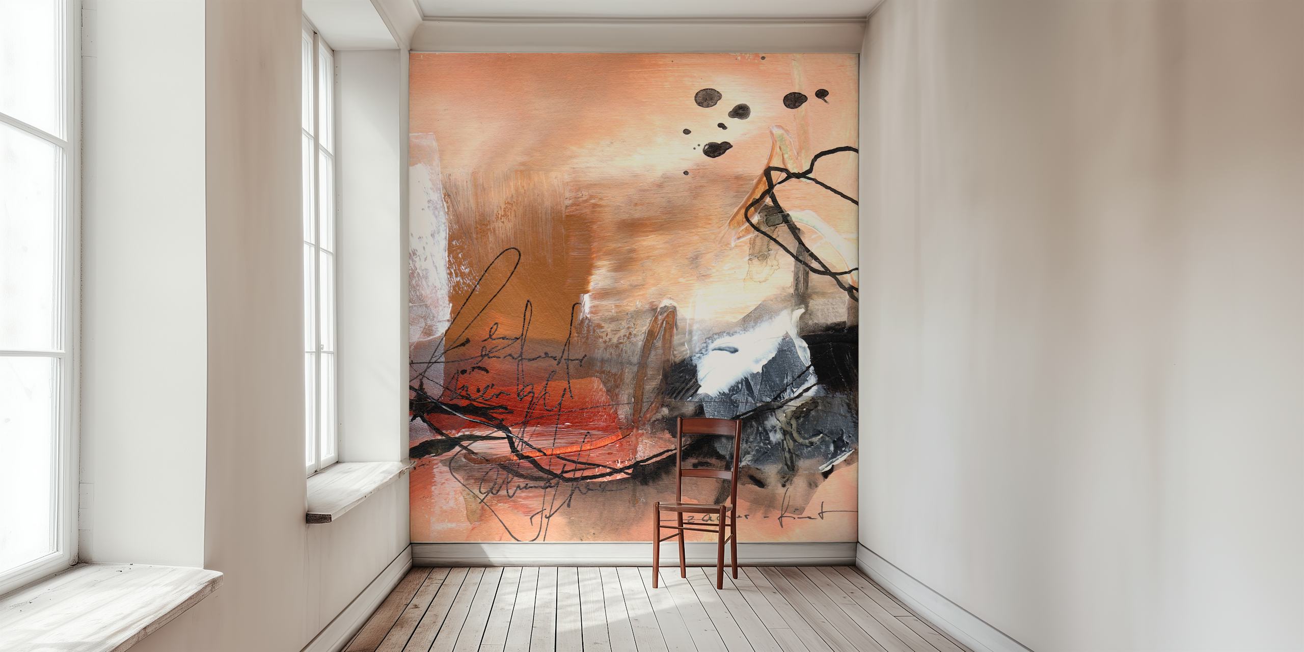 Abstract art wallpaper featuring brown, black, and white elements