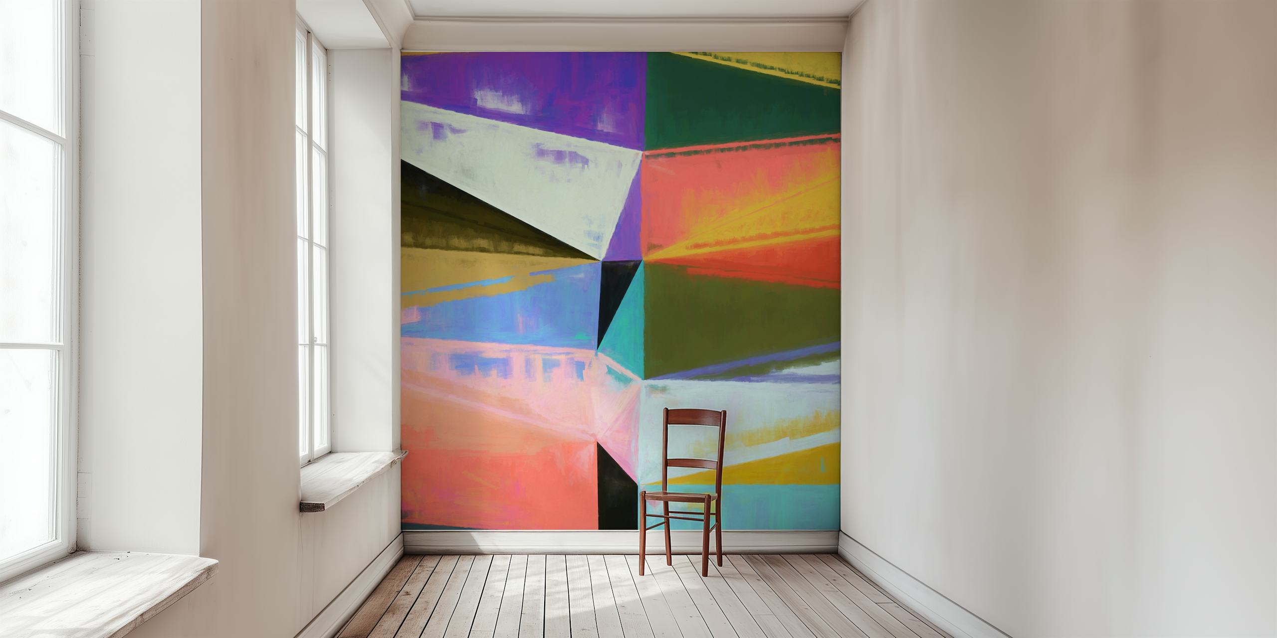Geometric wallpaper design in a room