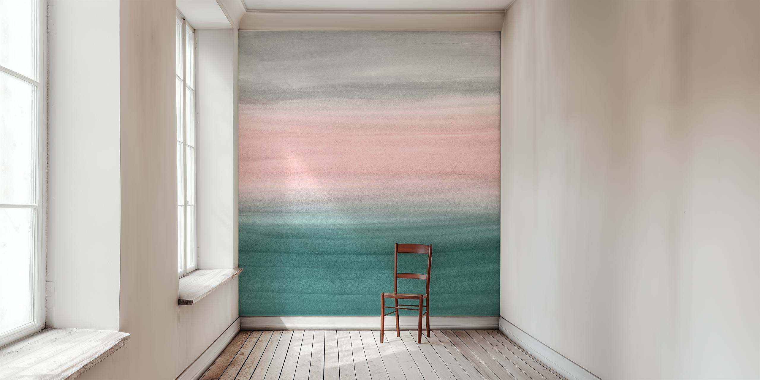 Teal blush watercolor design wallpaper in room