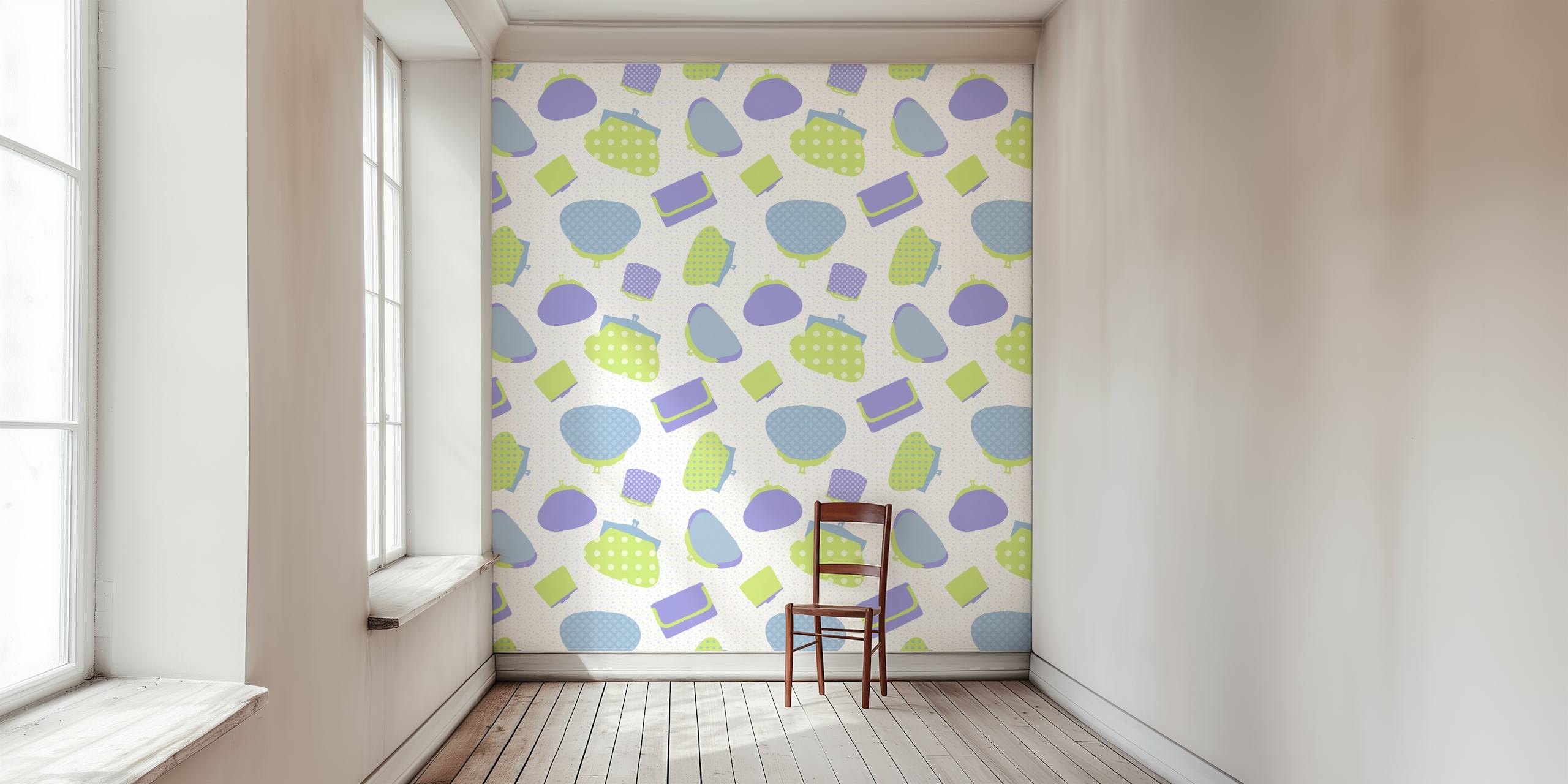 Vintage purse pattern in pastel colors on white background wallpaper
