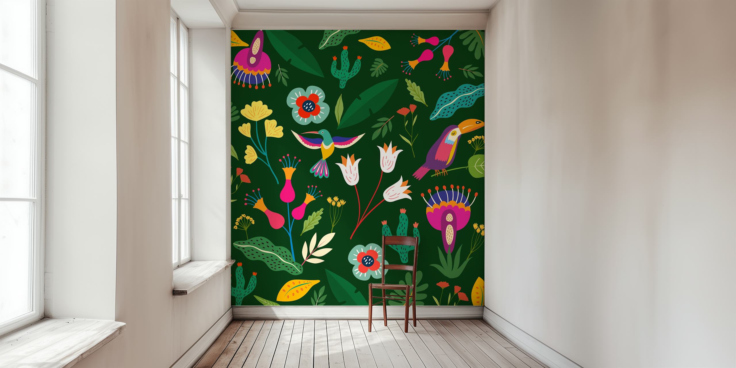 Frida Tropical Green wallpaper in a room