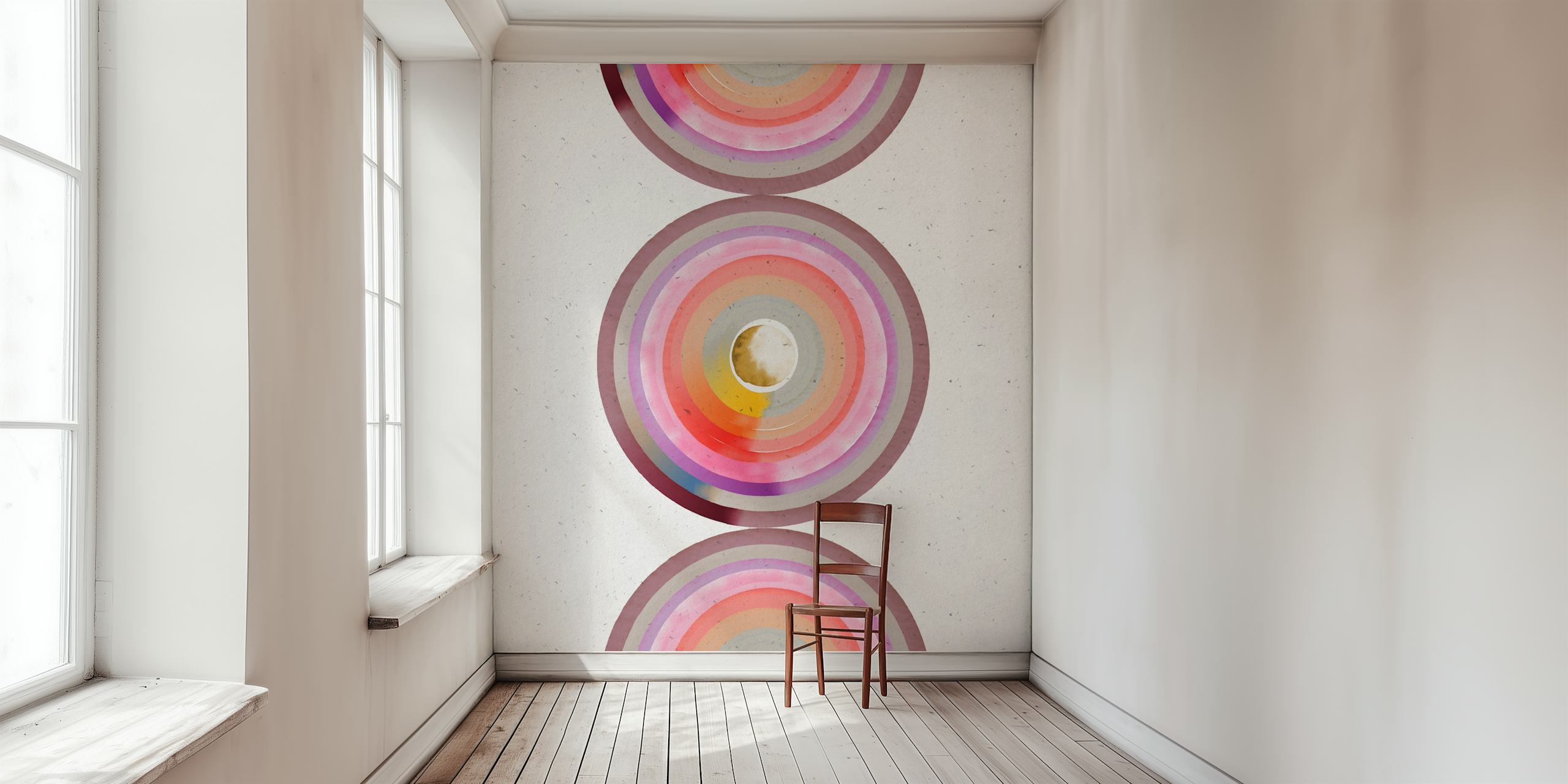 Abstract concentric circles with rainbow desert tones wall mural