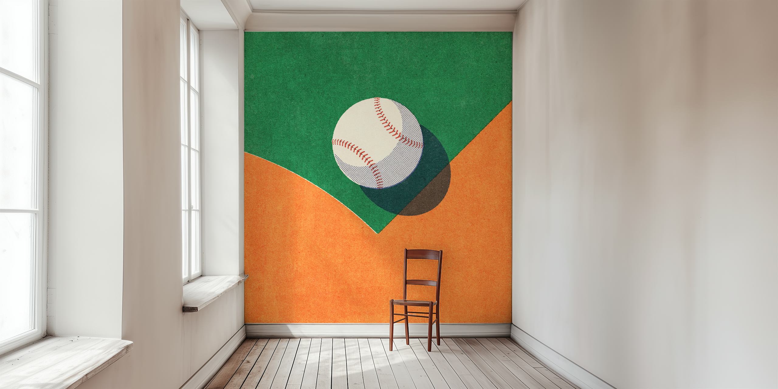 Baseball wallpaper design in a room setting
