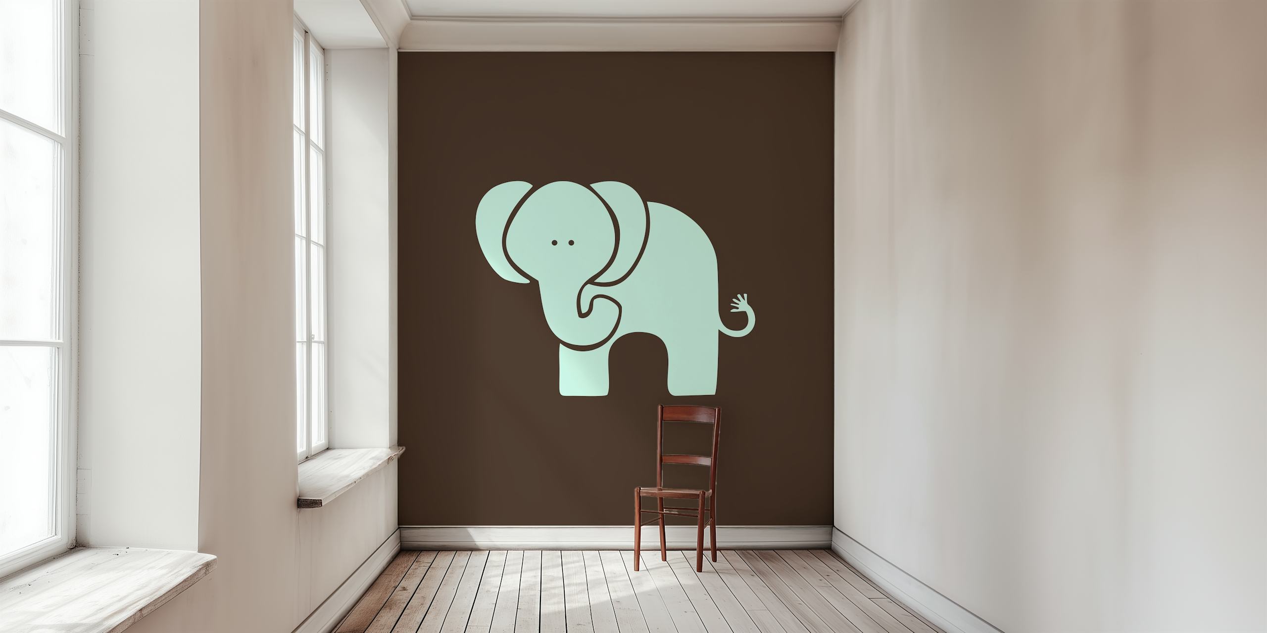 Mint colored elephant illustration on a brown background wallpaper