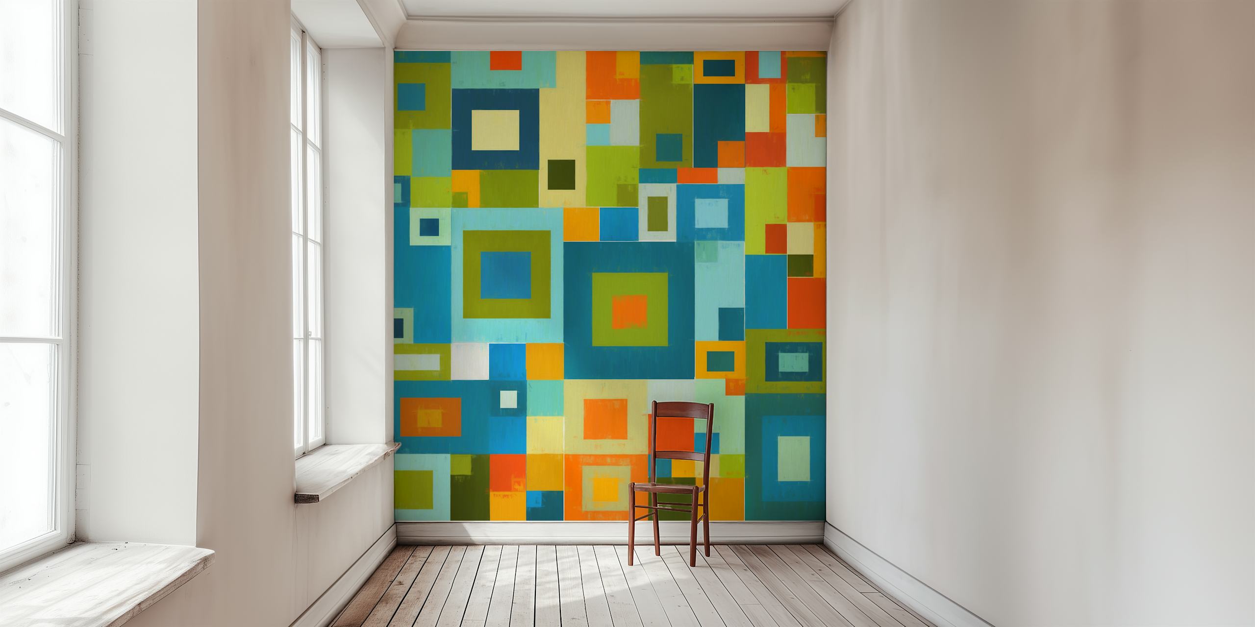 Colorful squares wallpaper in a modern room