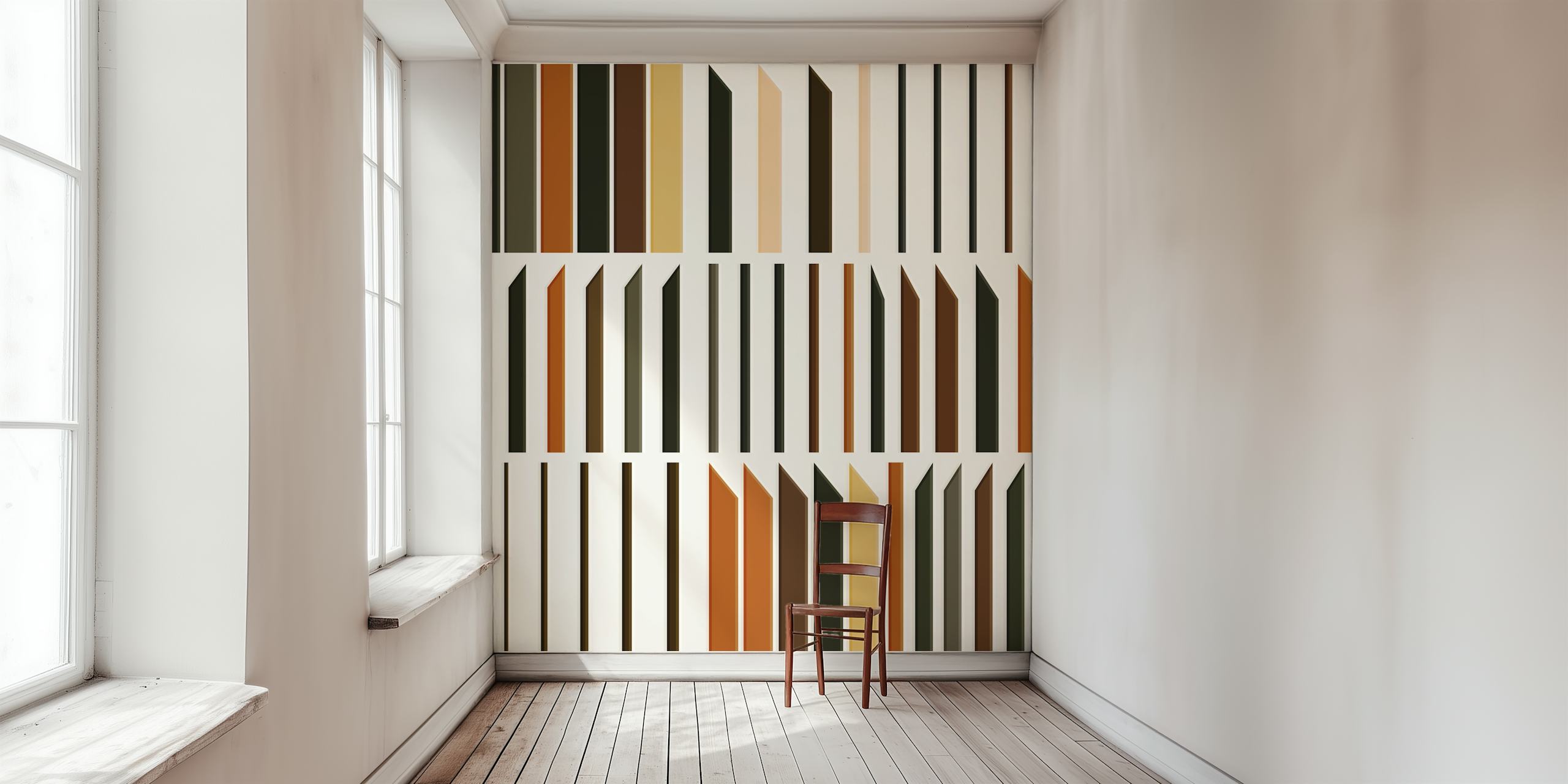 Vertical stripes in earthy colors: brown, black, cream wallpaper