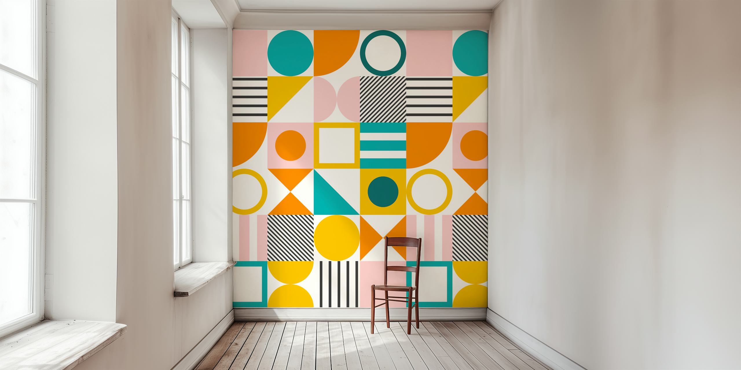 Spring Bauhaus Odvažan zidni mural sa šarenim geometrijskim oblicima