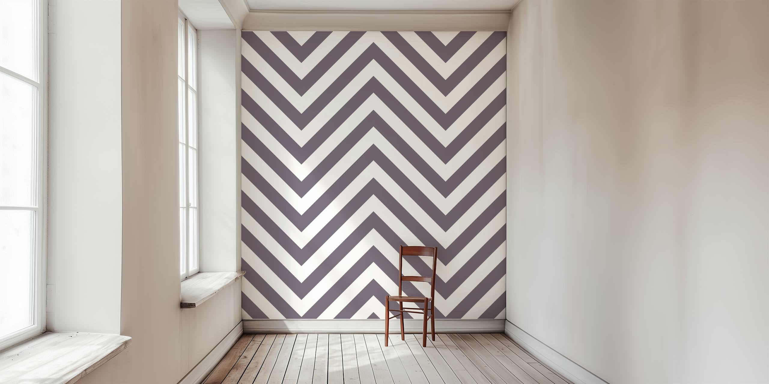 Mocha white chevron pattern wallpaper in a room