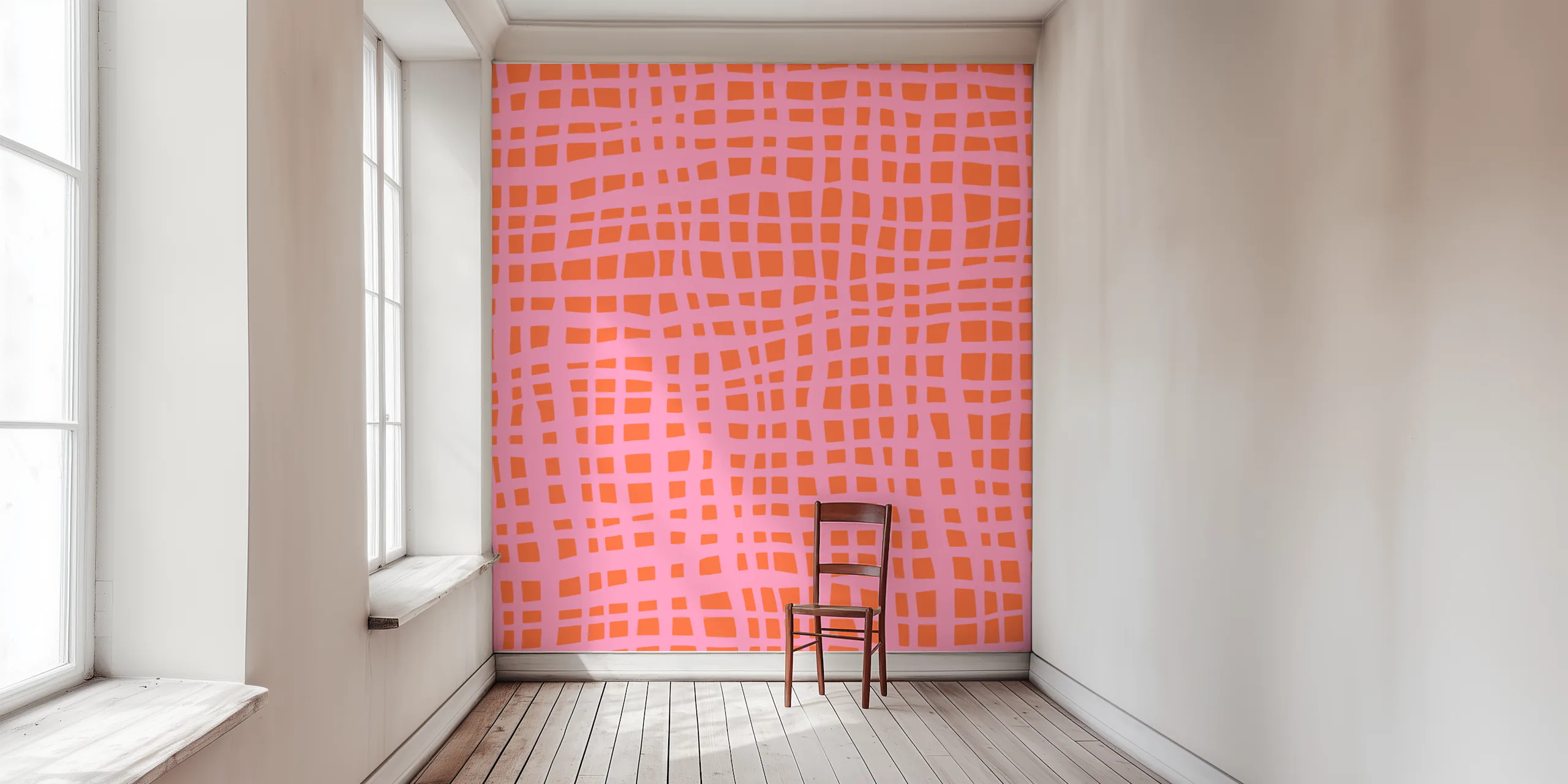 Retro Grid Pattern Orange Pink Wallpaper | Happywall