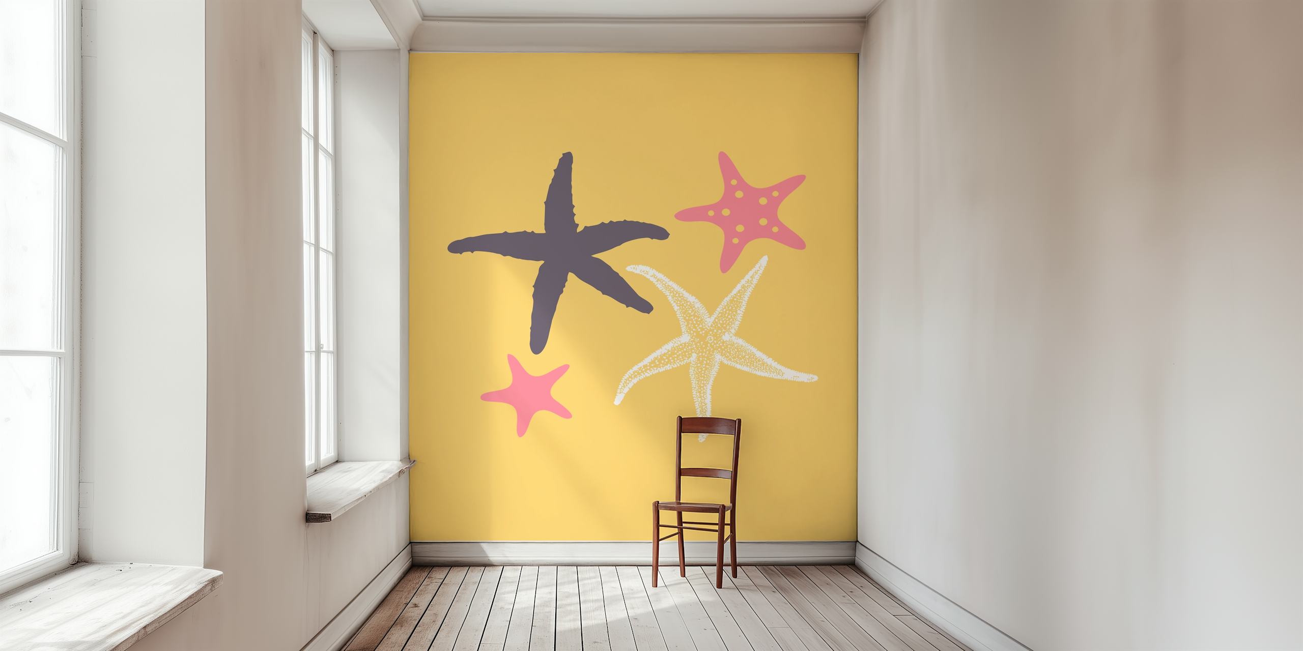 Gul sjöstjärnor tapet i ett rum