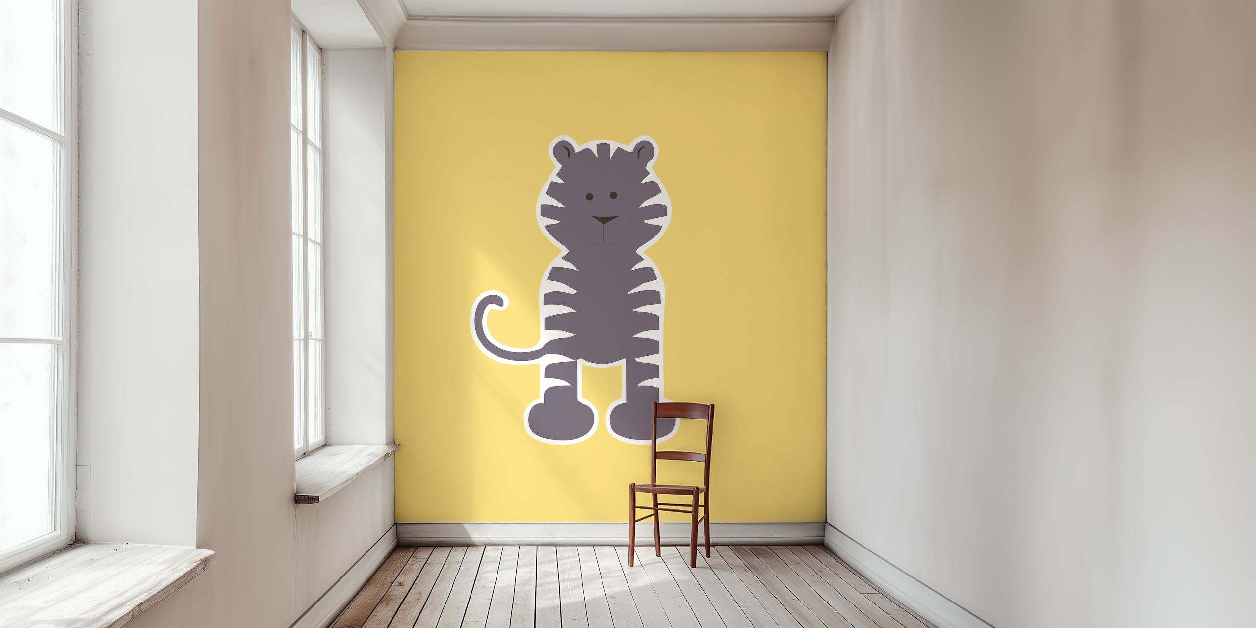 Mustard yellow and grey tiger illustration wall mural