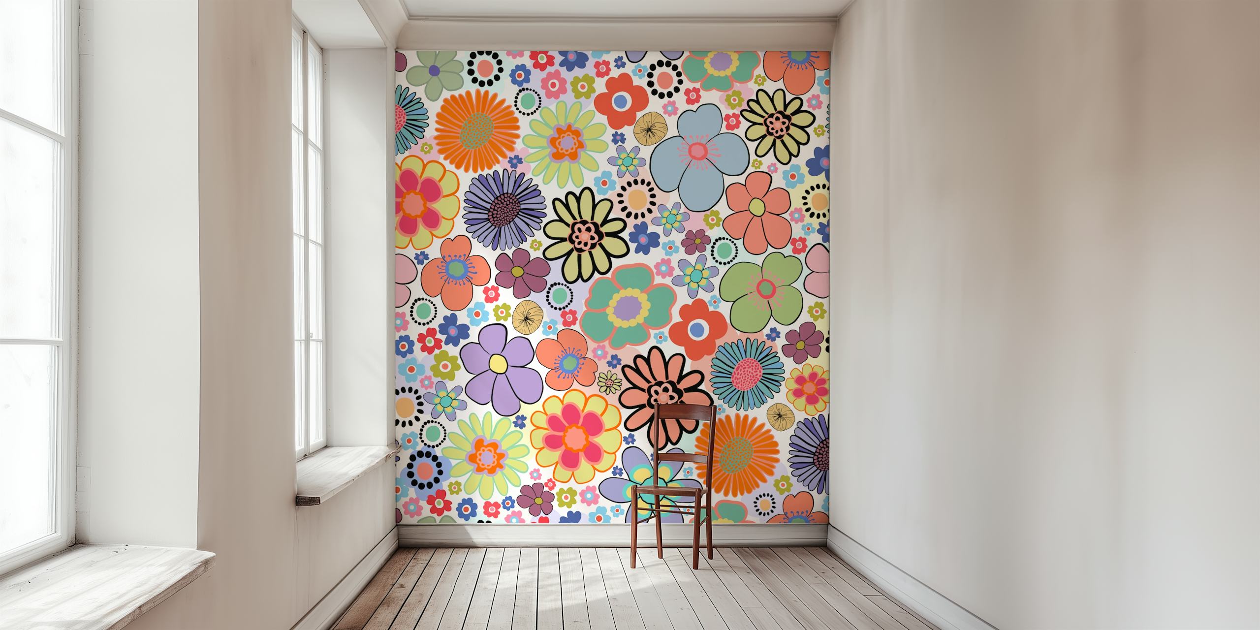 Colorful floral wallpaper design in a room