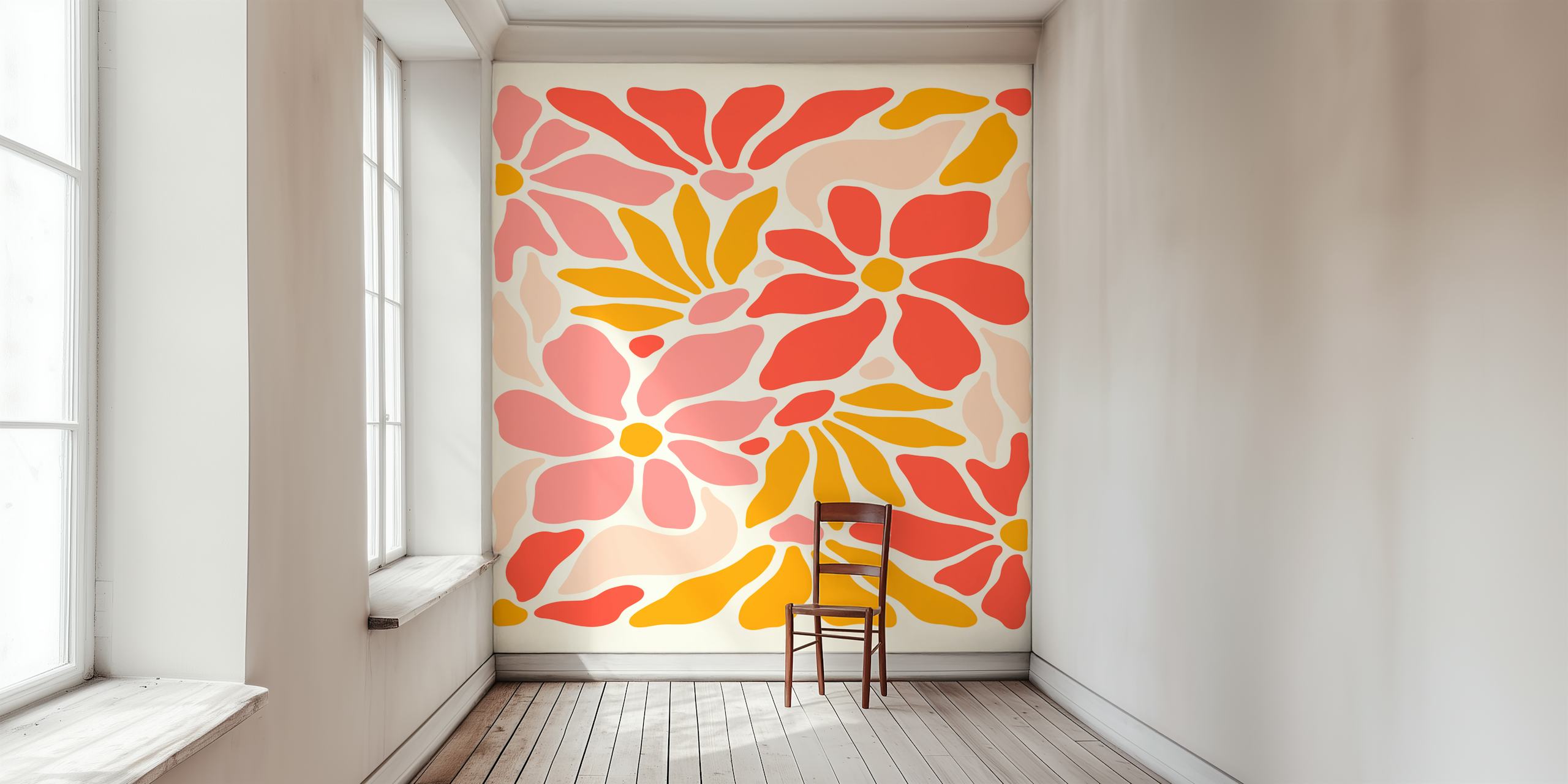 Papel de parede Abstract Groovy Flowers em um quarto